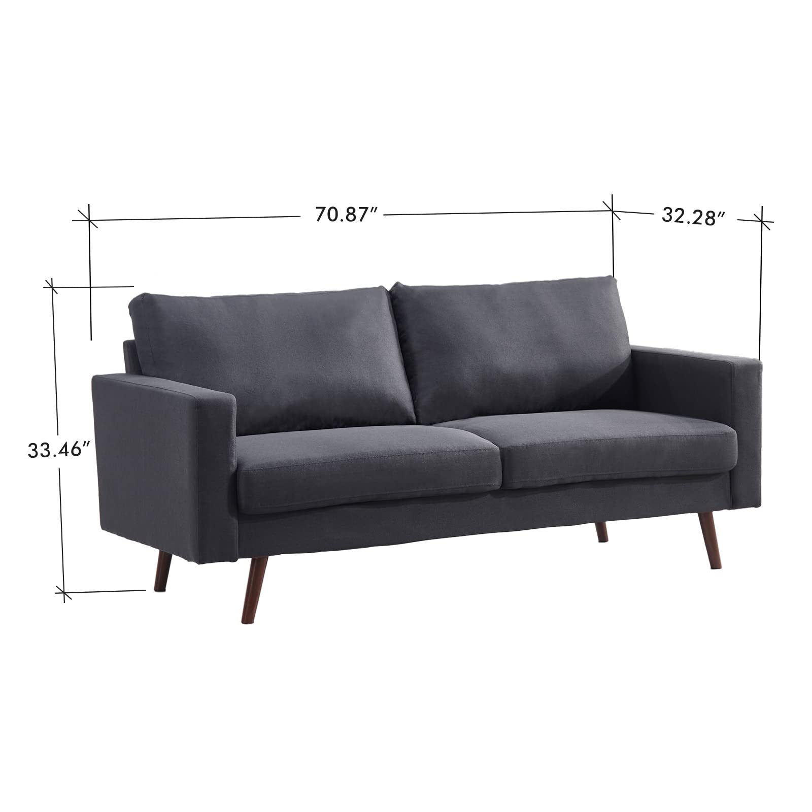 Mid-Century Modern Fabric Sofa - Dark Gray Small Couch for Living Room, Soft Upholstery & Tool-Free Assembly | Perfect for Apartments, Studios & Cozy Home Decor