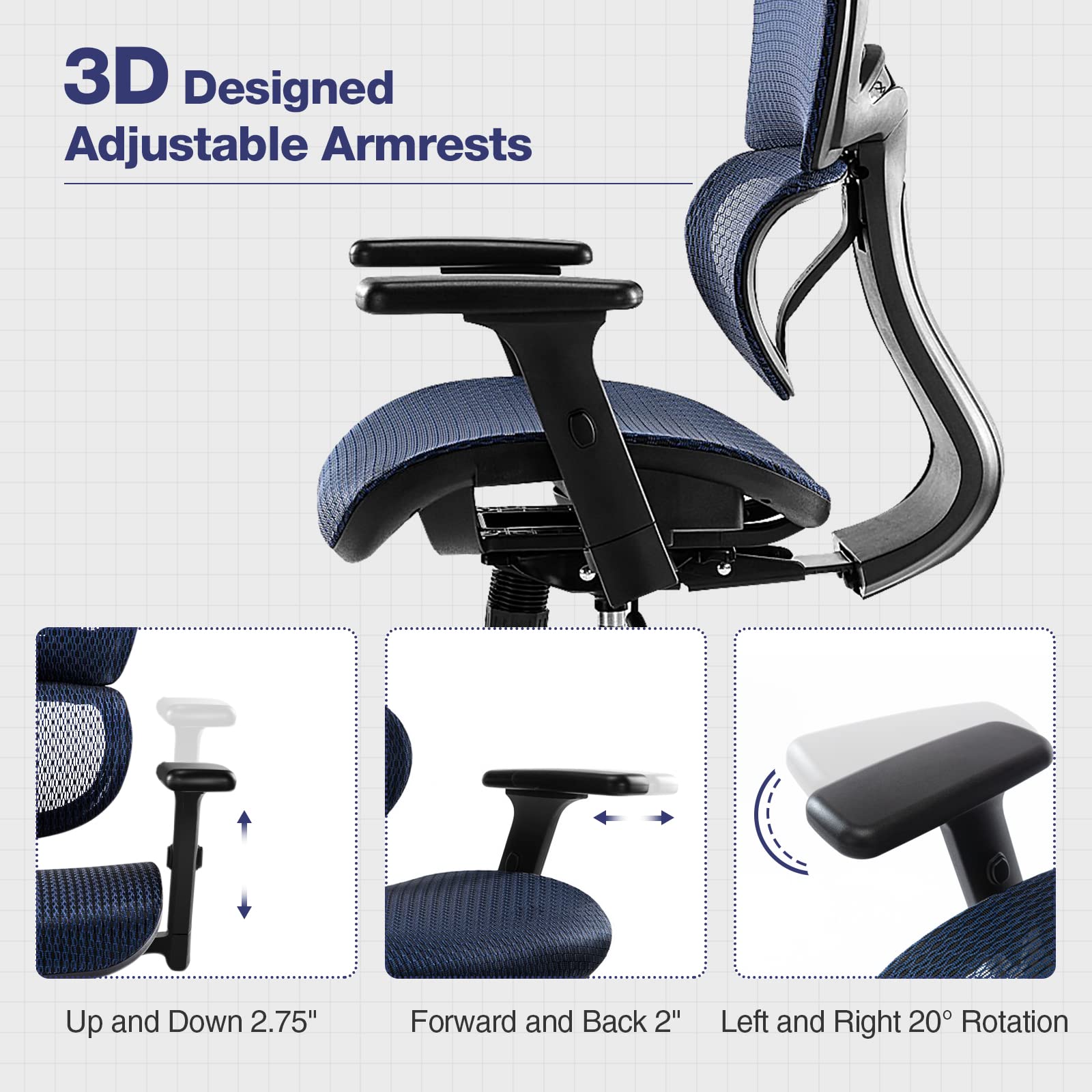 Ergonomic High Back Office Chair with Headrest & Lumbar Support - Adjustable Swivel Mesh Computer Chair with Movable Armrests, 300 lbs Weight Capacity - Perfect for Home Office, Executive Workspace & Long Hours Sitting