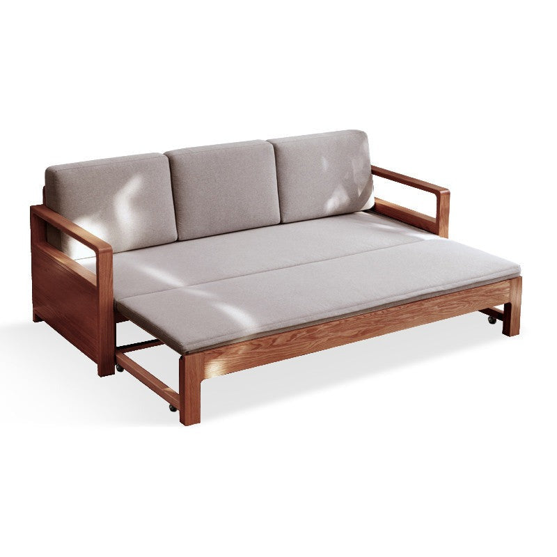 Oak Solid Wood Folding Storage Sofa Bed - Convertible Guest Bed & Space-Saving Furniture for Small Apartments, Living Rooms & Dorm Rooms