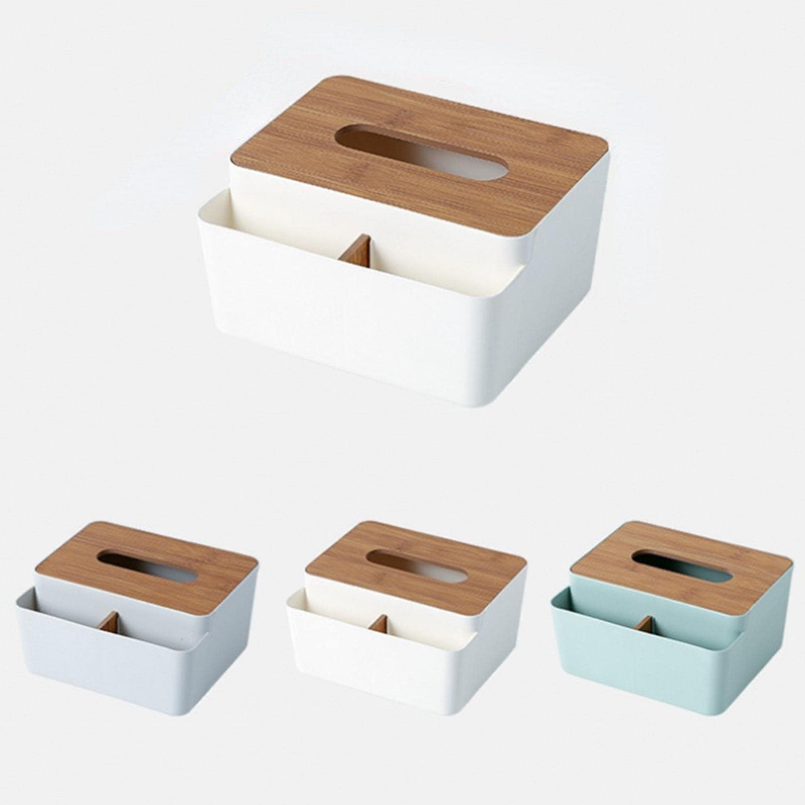 Wooden Lid Storage Box Organizer - Multi-Compartment Makeup & Tissue Paper Packaging Case with Phone Holder - Perfect for Desktop Organization, Bathroom Storage & Gift Packaging