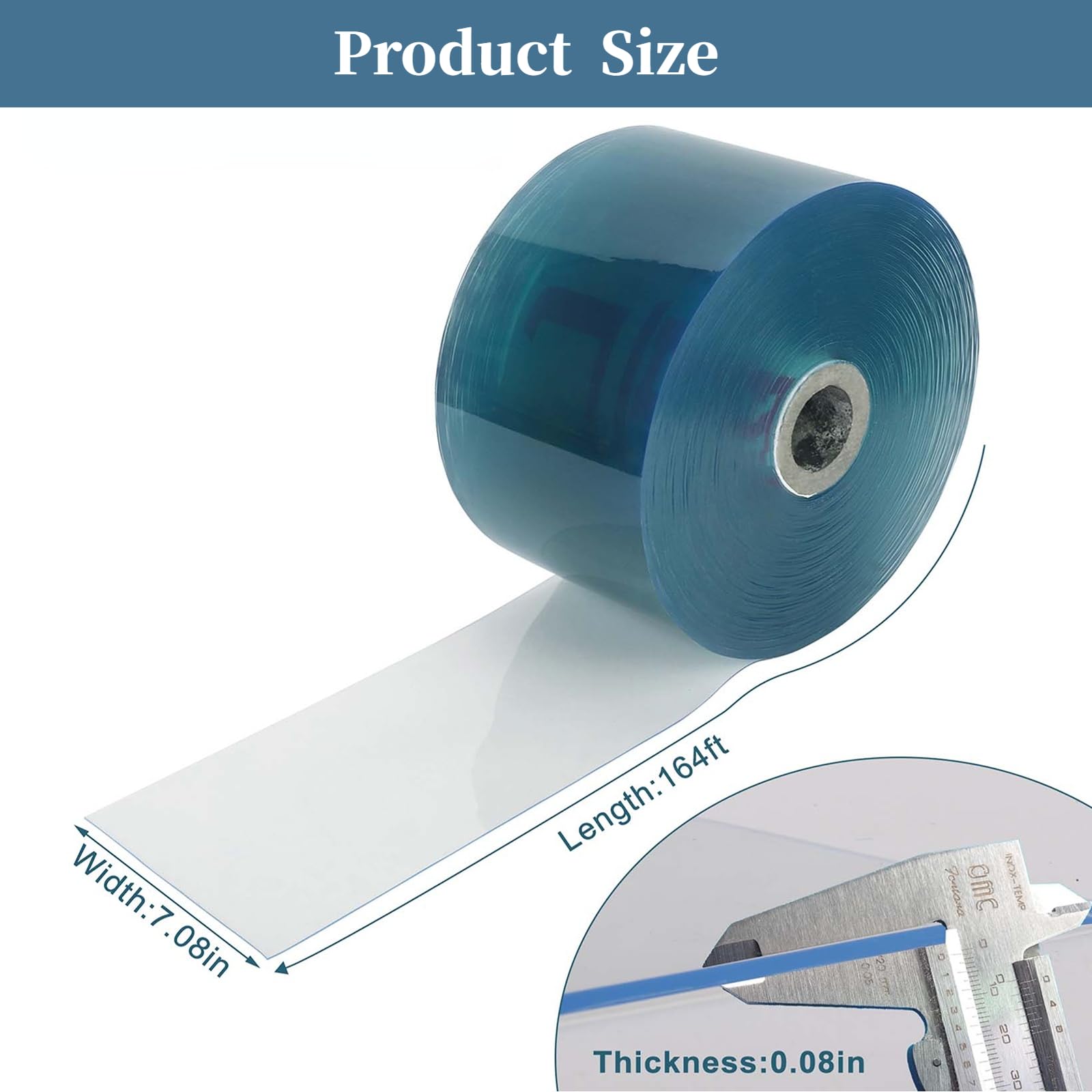 GOOFCXO 164ft x 7in Clear PVC Strip Door Curtain Roll - 0.08in Thick Commercial Vinyl Freezer Curtain for Warehouse, Garage & Industrial Use | Energy Saving Cold Room Barrier, Dust & Insect Protection