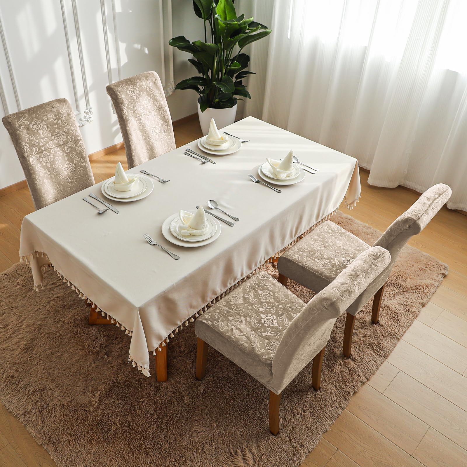 FORCHEER 4-Pack Velvet Beige Stretch Dining Chair Covers - Elegant Slipcovers for Parsons Chairs, Kitchen & Dining Room Furniture Protection - Perfect for Home, Party & Wedding Decor