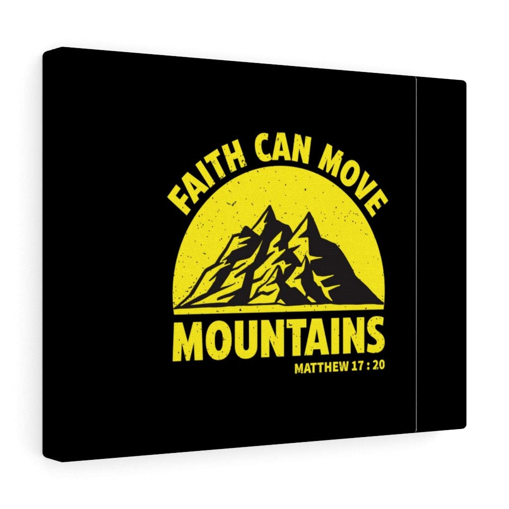 Inspirational Christian Wall Art - 'Faith Can Move Mountains' Bible Verse Print, Yellow Scripture Decor, Ready to Hang - Perfect for Home, Office & Church Decorations