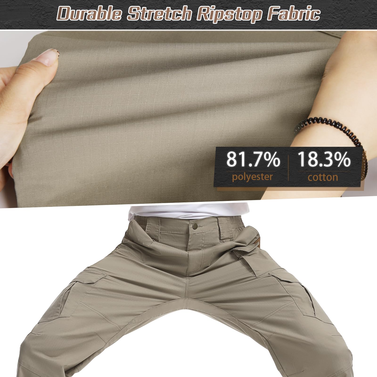 IGOLUMON Men's Stretch Tactical Pants - Breathable Ripstop Cargo Pants for Outdoor, Work & Hiking | Lightweight EDC Tactical Pants for Men | Perfect for Camping, Travel & Everyday Wear