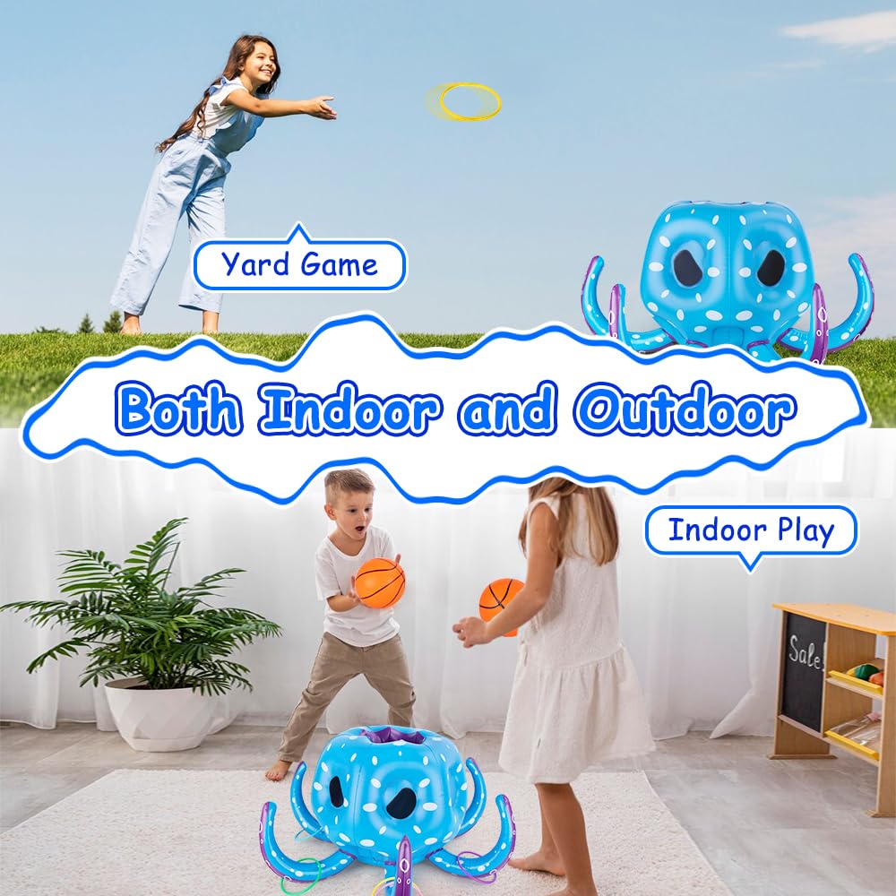 **Inflatable Pool Basketball Hoop & Ring Toss Game - 2-in-1 Floating Water Toys for Kids & Adults, Fun Summer Outdoor Pool Party Games, Perfect for Backyard, Beach & Swimming Pool Activities**