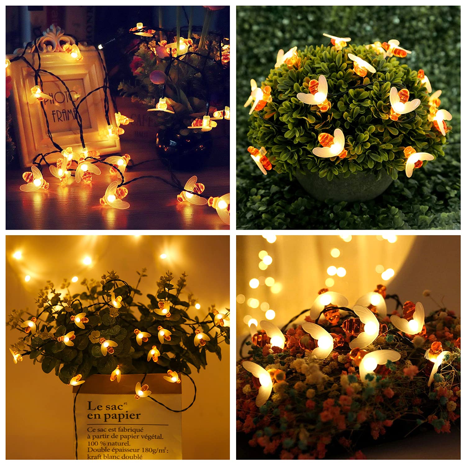 Solar Bee String Lights 30 LED - Waterproof Outdoor Fairy Lights for Garden, Wedding, Party