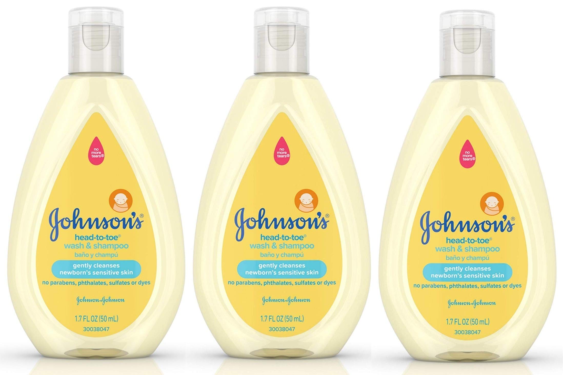 Johnson's Baby Head to Toe Wash & Shampoo - 3 Pack (1.7 oz Each) | Gentle Baby Bath & Hair Cleanser for Newborns & Infants | Daily Baby Care & Sensitive Skin Solution