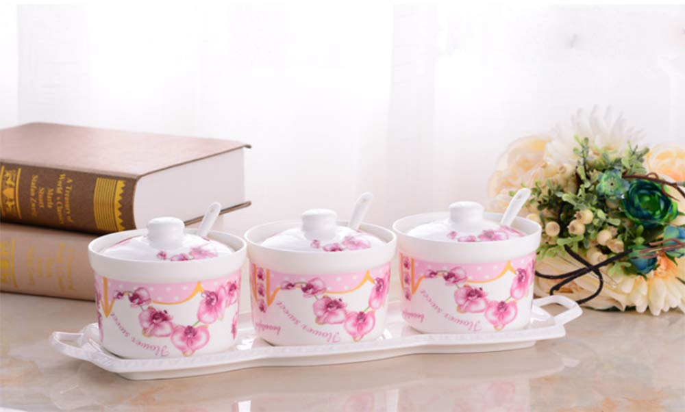 YYEN Spice Jar Set with Porcelain Plate - Creative Ceramic Seasoning Box, European Bone China Spice Bottles for Kitchen - Perfect for Cooking, Baking & Home Decor
