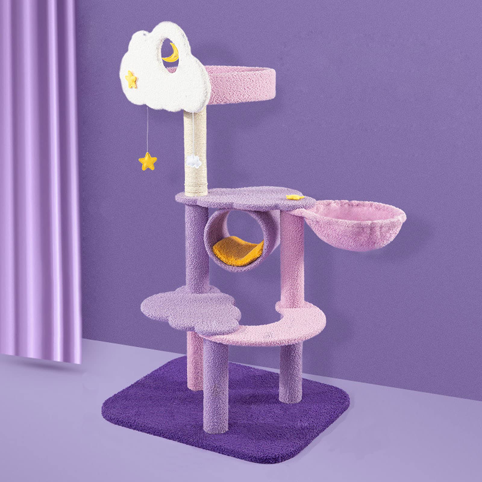 Premium 128Cm Cat Tree Tower with Scratching Post, Condos, Basket & Hammock - Multi-Level Activity Center for 2 Indoor Cats | Perfect for Small Spaces, Playtime & Climbing | Durable Sisal & Plush Design