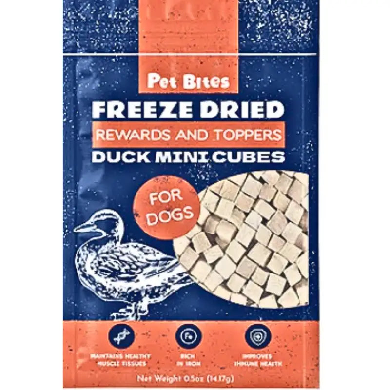 Freeze Dried Duck Mini Cubes for Dogs - 14g Grain-Free Pet Treats & Food Toppers | High Protein Training Rewards for Puppies & Adult Dogs - Perfect for Training, Travel & Mealtime Enhancement