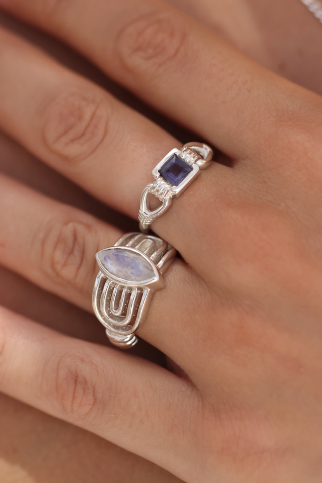 Freya Iolite Silver Ring for Women - Elegant Sterling Silver Jewelry with Genuine Iolite Gemstone - Perfect for Gifts, Weddings & Everyday Wear