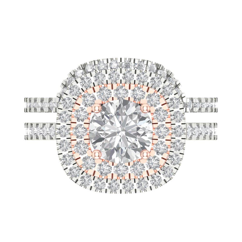 1.97ct Round Cut Moissanite Halo Bridal Ring Set in 14K White & Rose Gold – Stunning Solitaire Engagement Ring for Women, Wedding, Anniversary & Special Occasions