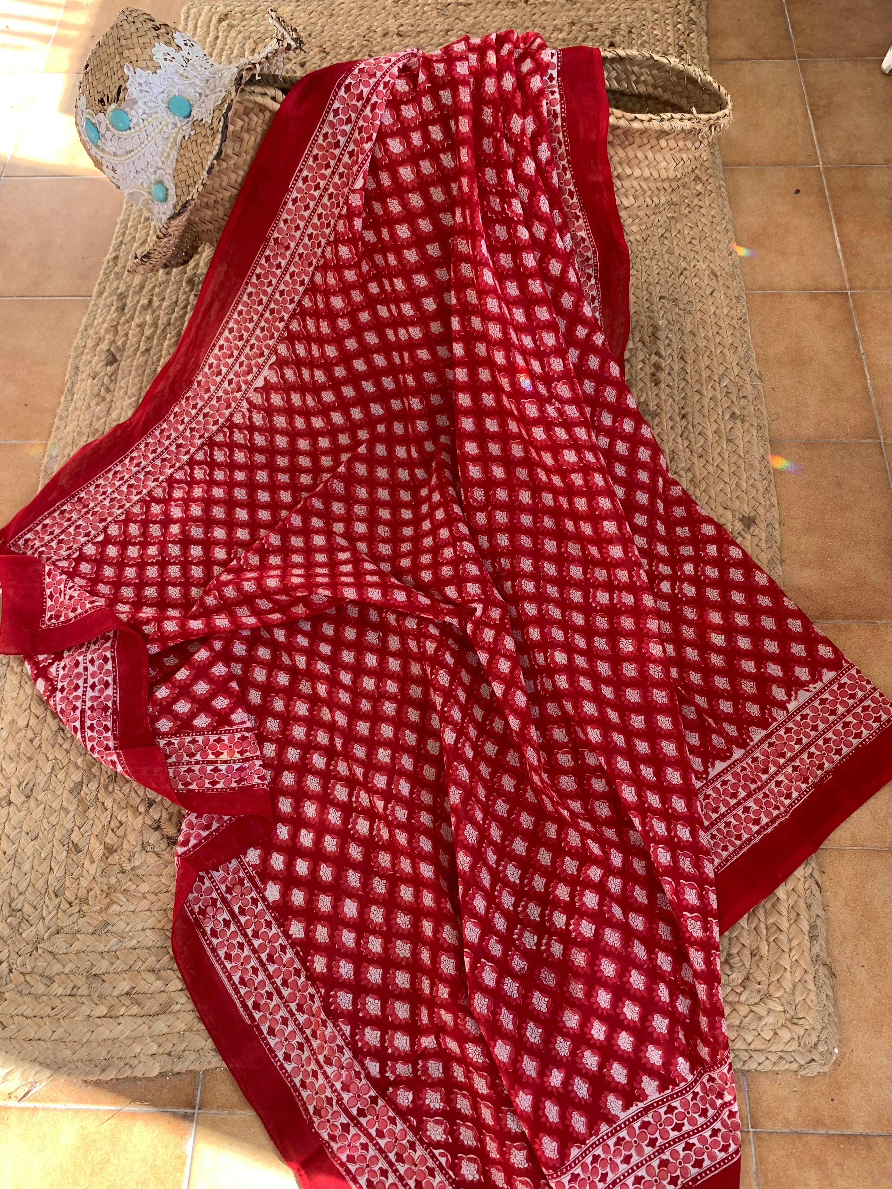 Stylish Block Print Cotton Sarong Pareo Shawl - New Collection for Beach, Pool, and Summer Fashion