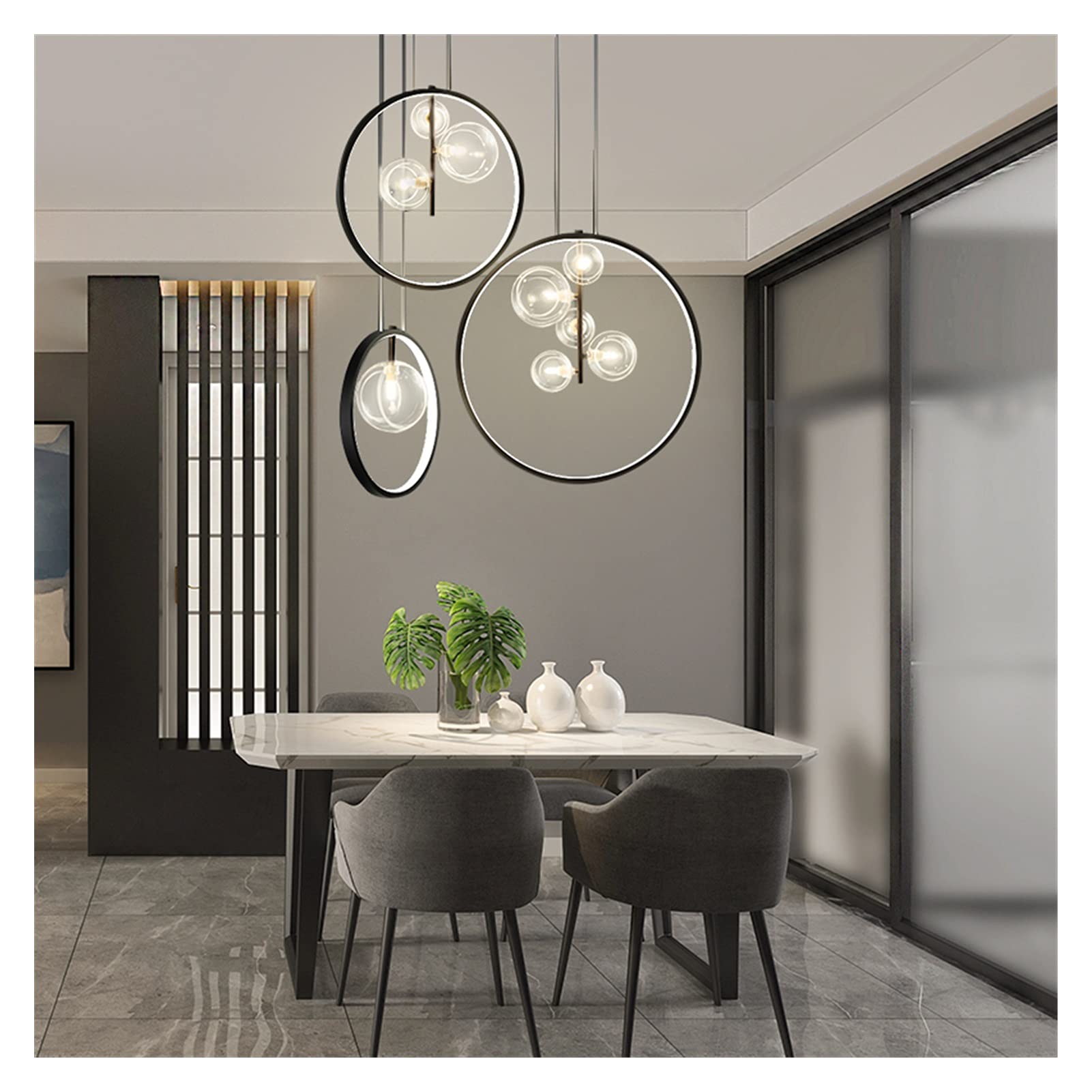 Modern LED Bubble Chandelier - Black Circle Pendant Light with Warm White Lighting for Living Room, Dining Room & Kitchen | Dimmable Hanging Fixture for Loft, Apartment & Restaurant Decor (220V, Small Size)