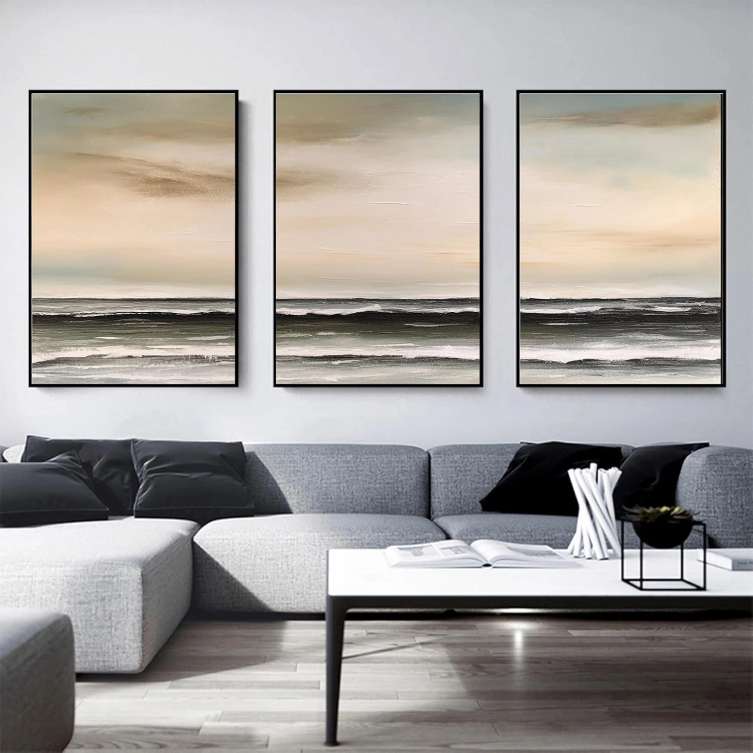 Ocean and Sky Painting Set of 3 - Coastal Wall Art for Living Room, Bedroom & Office Decor | #OS255