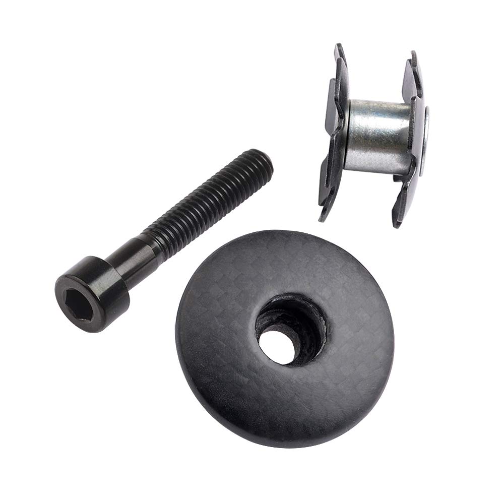 Premium Carbon Fiber Bike Headset Top Cap with M6x35mm Titanium Bolt & Star Nut - Compatible with 1-1/8