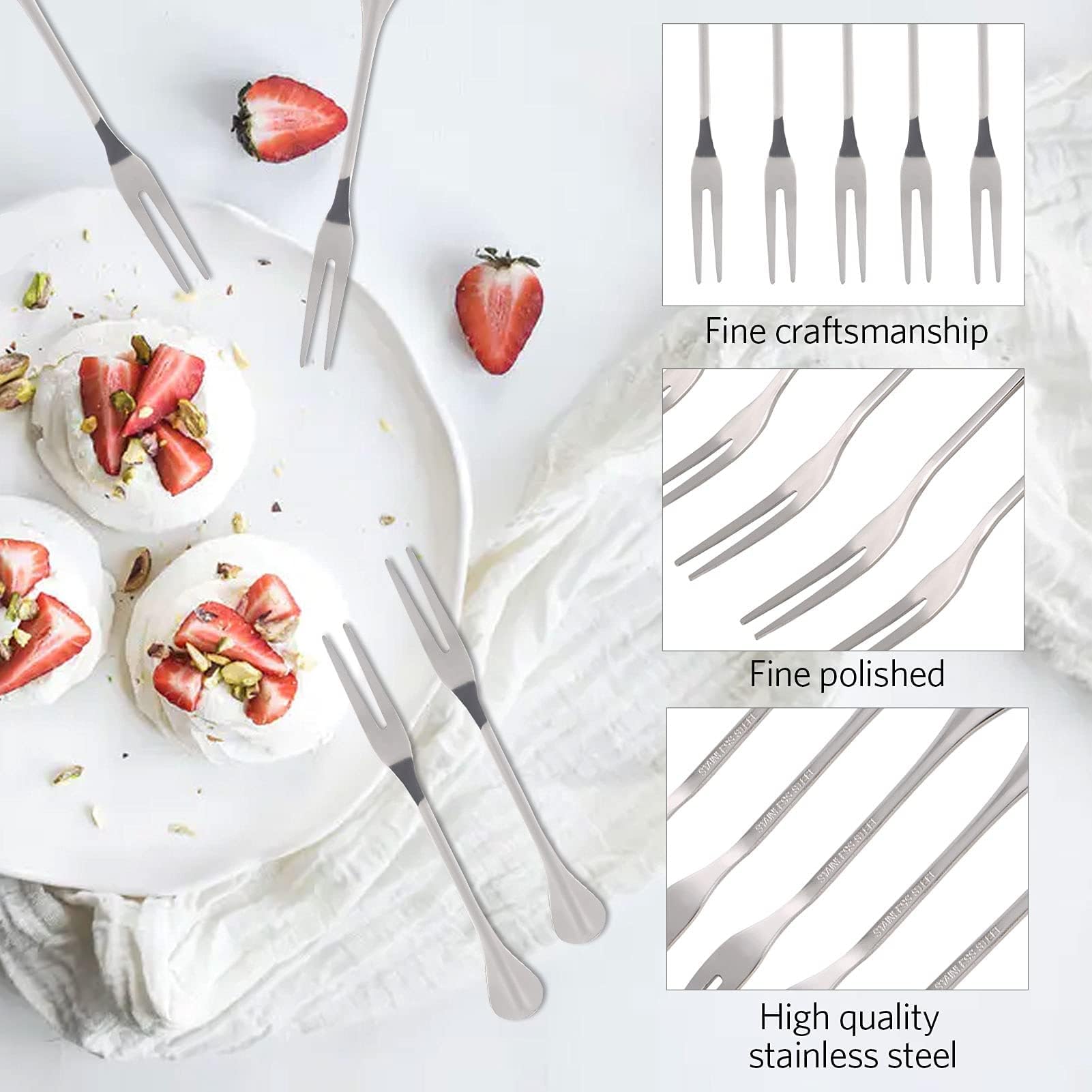 5PCS Stainless Steel Fruit Forks - 4.72 Inch 2-Prong Cocktail & Dessert Forks for Cake, Mussels, Appetizers - Durable Handle for BBQ, Party, Gathering - Perfect for Fruit Platters, Wine Tasting & Outdoor Dining