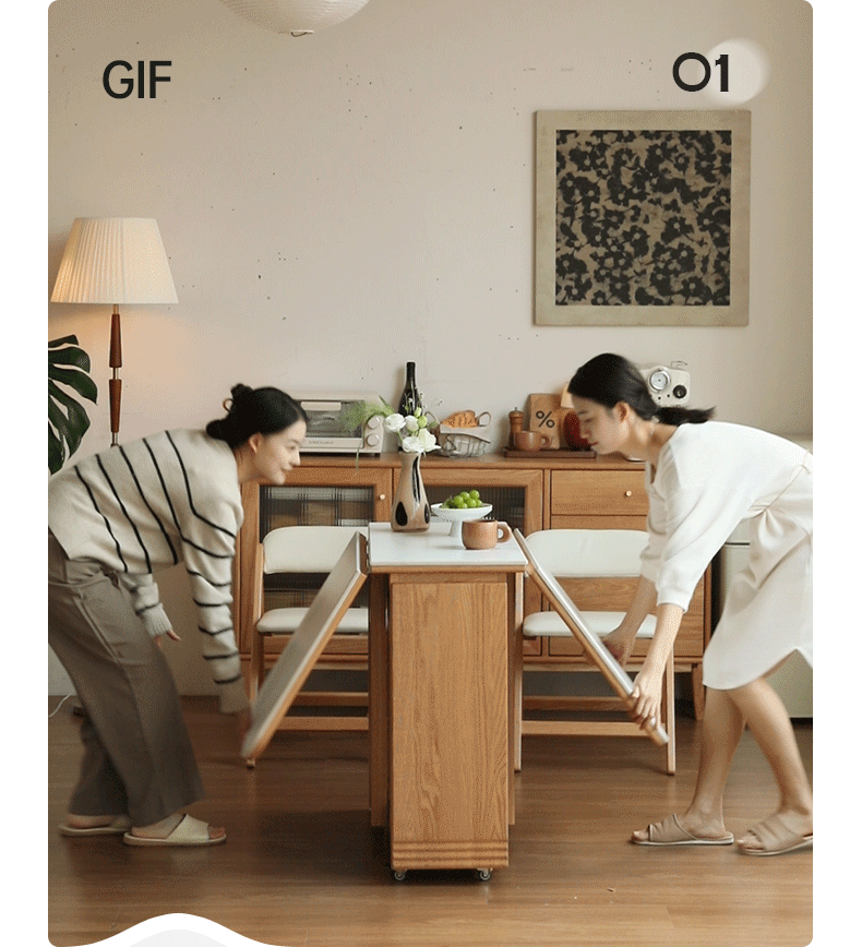 Solid Oak Wood Modern Rock Slab Folding Dining Table - Extendable Space-Saving Design for Small Apartments, Kitchens & Outdoor Dining