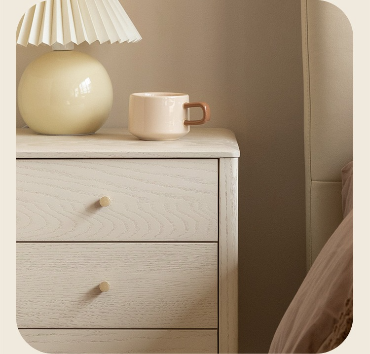 Solid Oak Wood Nightstand - Cream Finish, Modern Bedside Table for Bedroom, Living Room, or Nursery Furniture