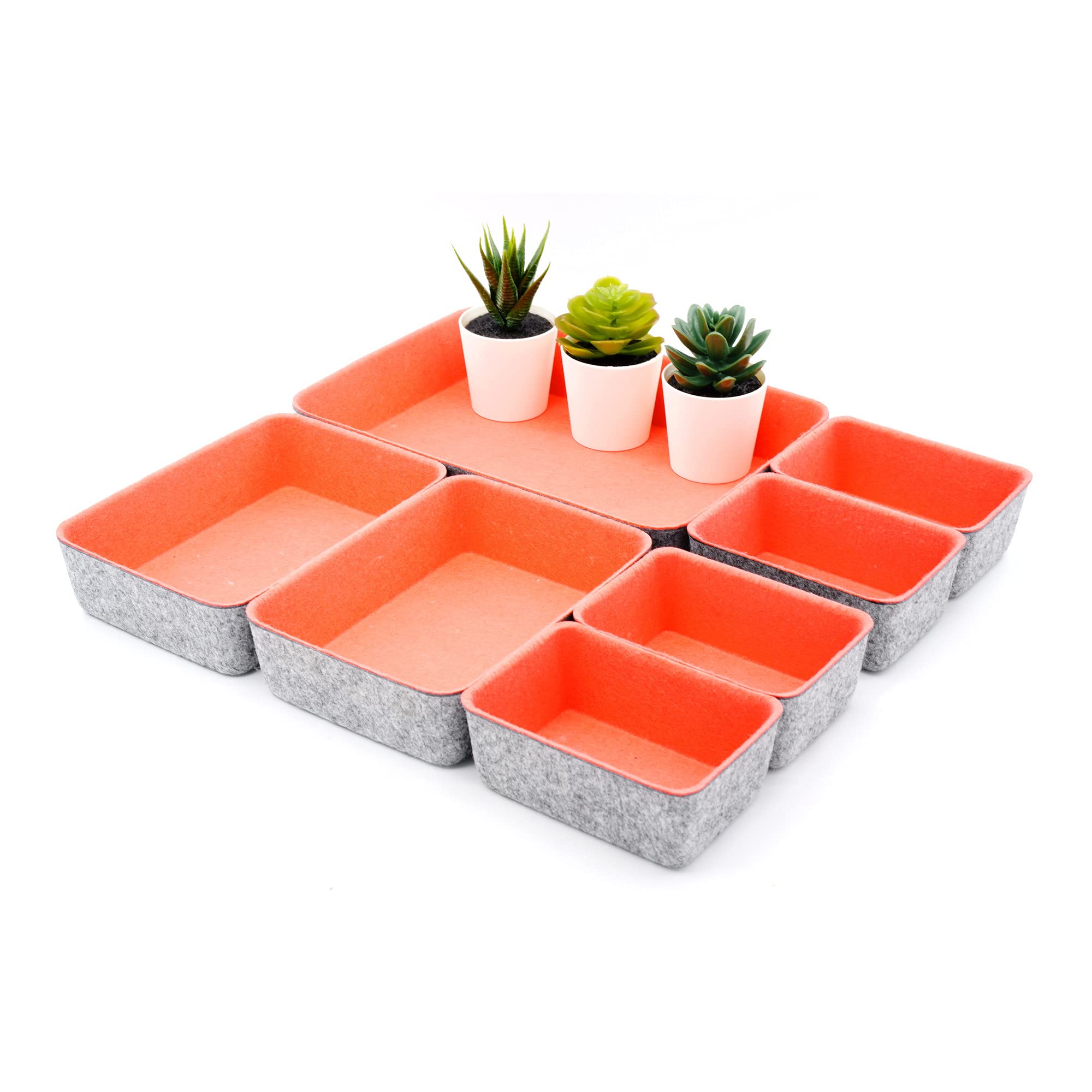 Welaxy 7-Pack Drawer Organizers & Dividers - Coral Storage Bins for Office, Kitchen, Bathroom & Closet Organization - Space Saving & Durable Plastic Drawer Trays