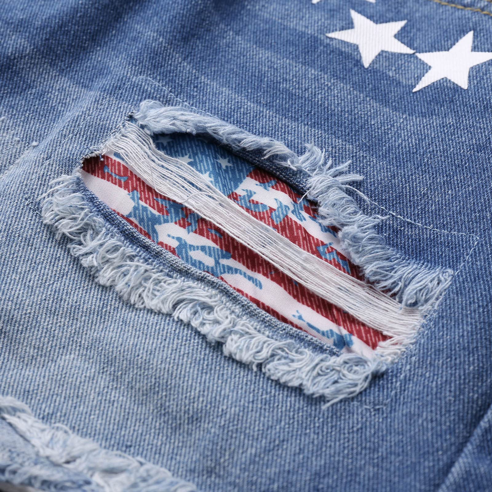4th of July Women's American Flag Printed Denim Shorts - High Waisted Patriotic Summer Shorts for BBQ, Beach & Independence Day Celebrations