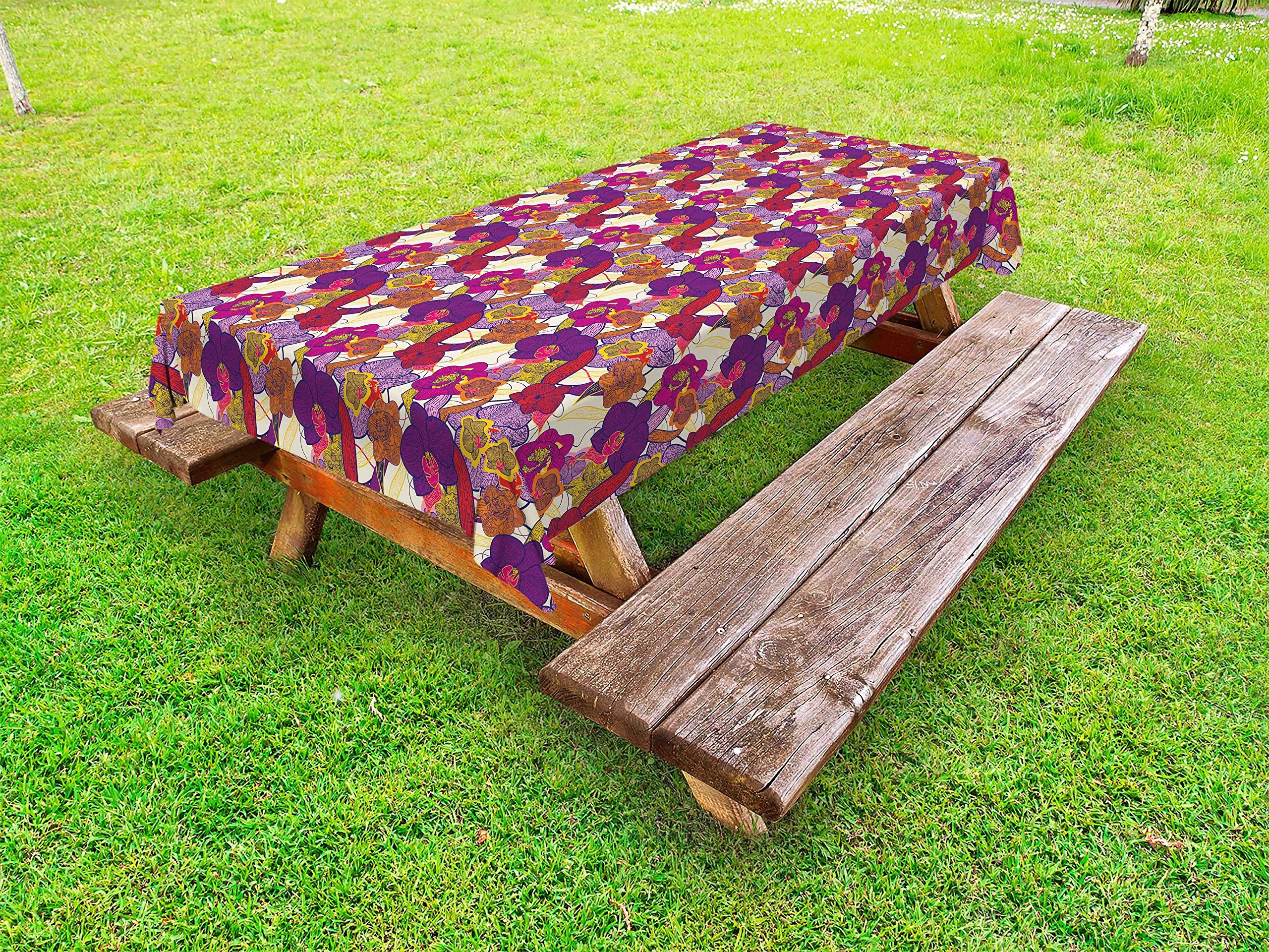 Ambesonne Vintage Floral Tablecloth - Colorful Orchid Flowers Hand Sketch Design, Washable Picnic Table Cover 58x84 Inches, Multicolor | Perfect for Outdoor Dining, Garden Parties & Picnics