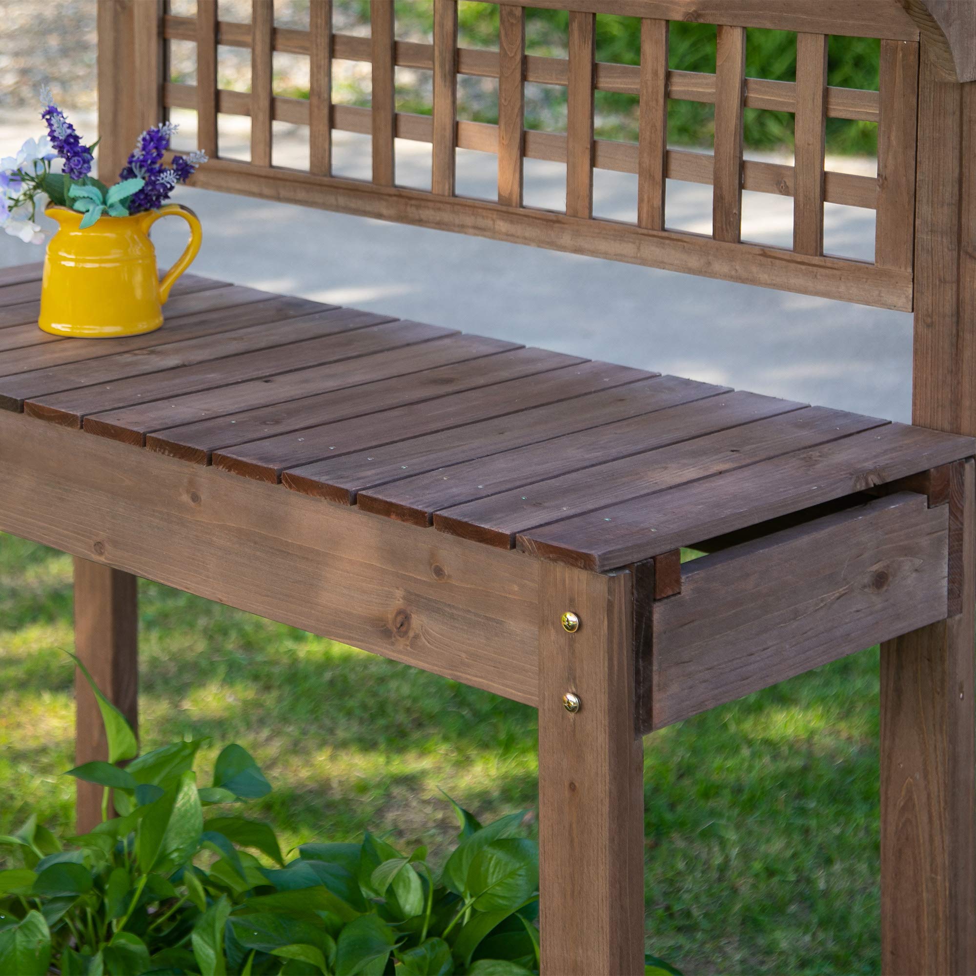Outsunny Wooden Outdoor Potting Bench with Sliding Tabletop, Storage Shelf & Dry Sink - Heavy Duty Garden Workstation for Planting, Greenhouse, Patio & Backyard Gardening - Perfect for Potting Plants, Organizing Tools & Outdoor Projects