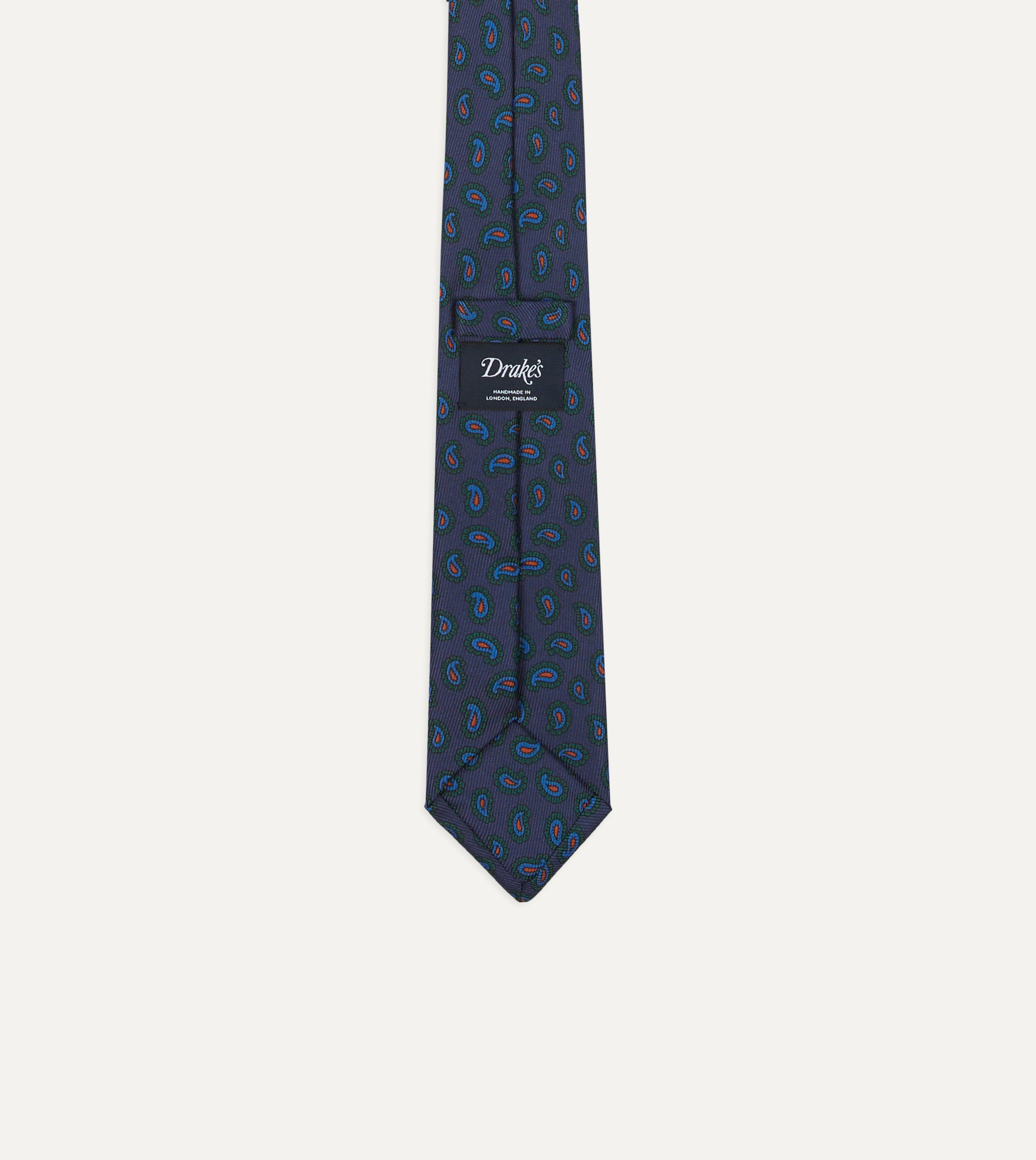 Navy and Green Paisley Leaf Print Silk Self-Tipped Necktie for Men - Elegant Formal Wear for Weddings, Business Meetings & Special Occasions