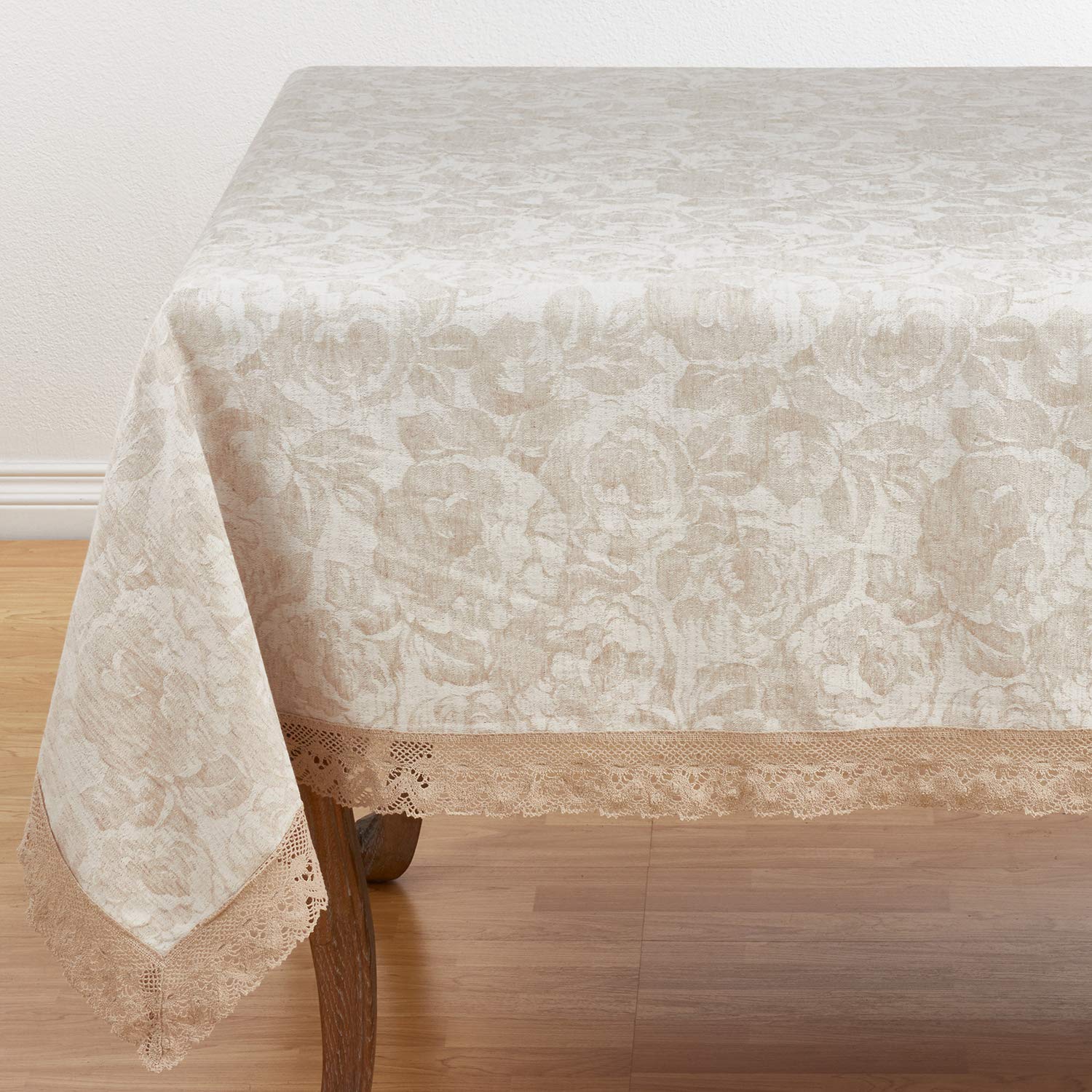 Fennco Styles Feronia Collection 72x120 Inch Jacquard Lace Trim Cotton Blend Tablecloth - Elegant Natural Table Cover for Banquet, Wedding, Party & Home Decor | Perfect for Dining Room, Holiday Dinner & Special Occasions