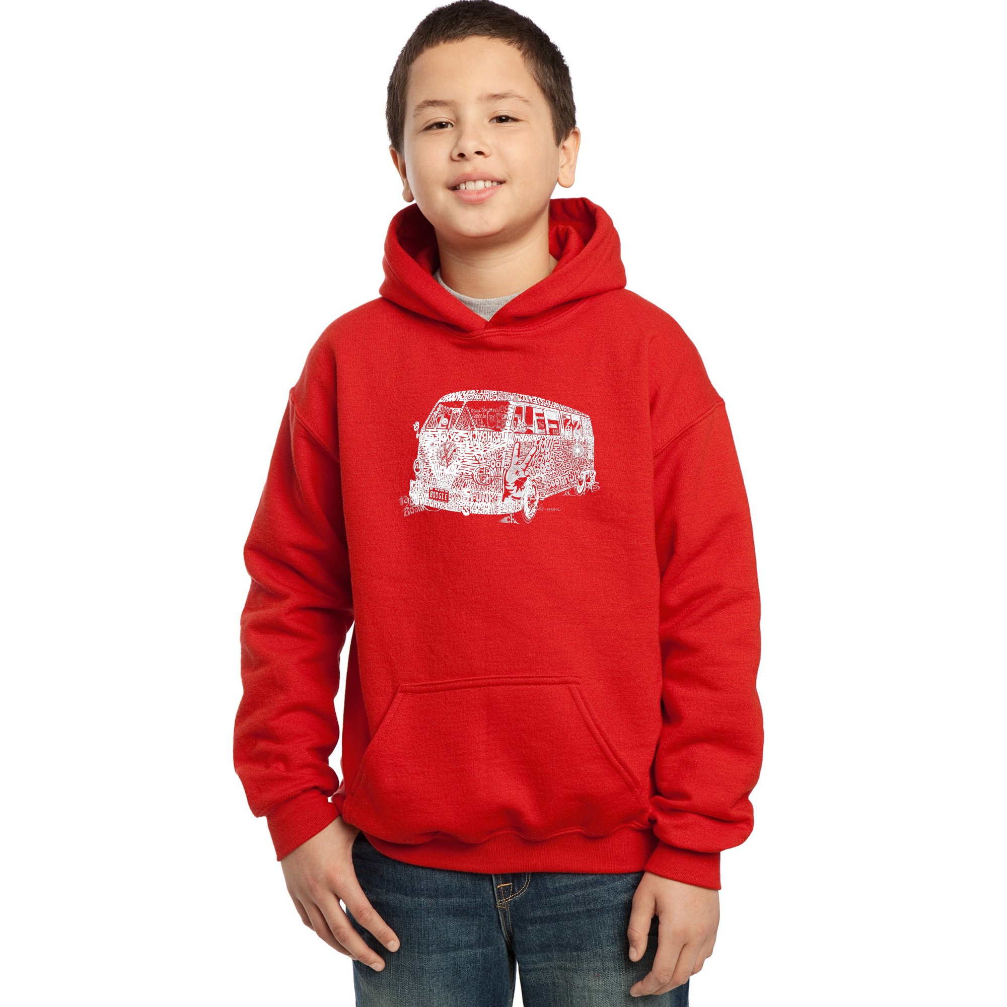 LA POP ART Boys' Word Art Hooded Sweatshirt - Retro 70s Style Pullover for Teens | Cool Graphic Hoodie for School, Streetwear & Casual Outfits