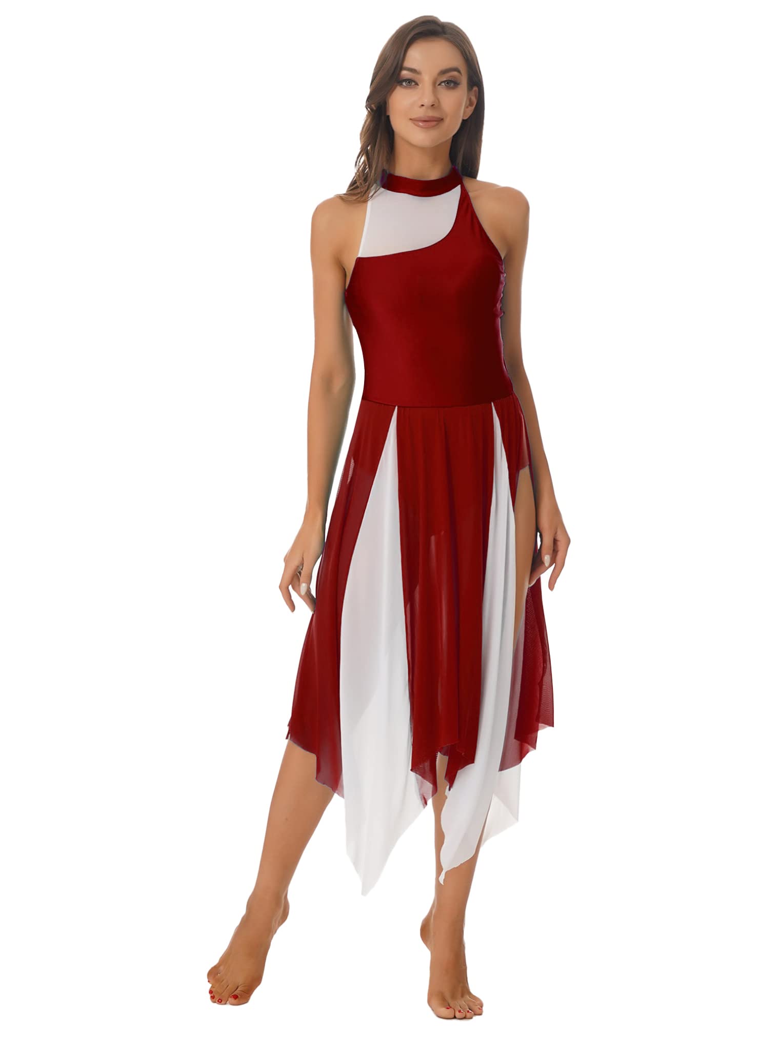 JEATHA Women's Mesh Lyrical Dance Costume - Sleeveless Halter Neckline with Cut Out Back Design - Modern Dance Dress for Ballet, Contemporary & Performance Wear