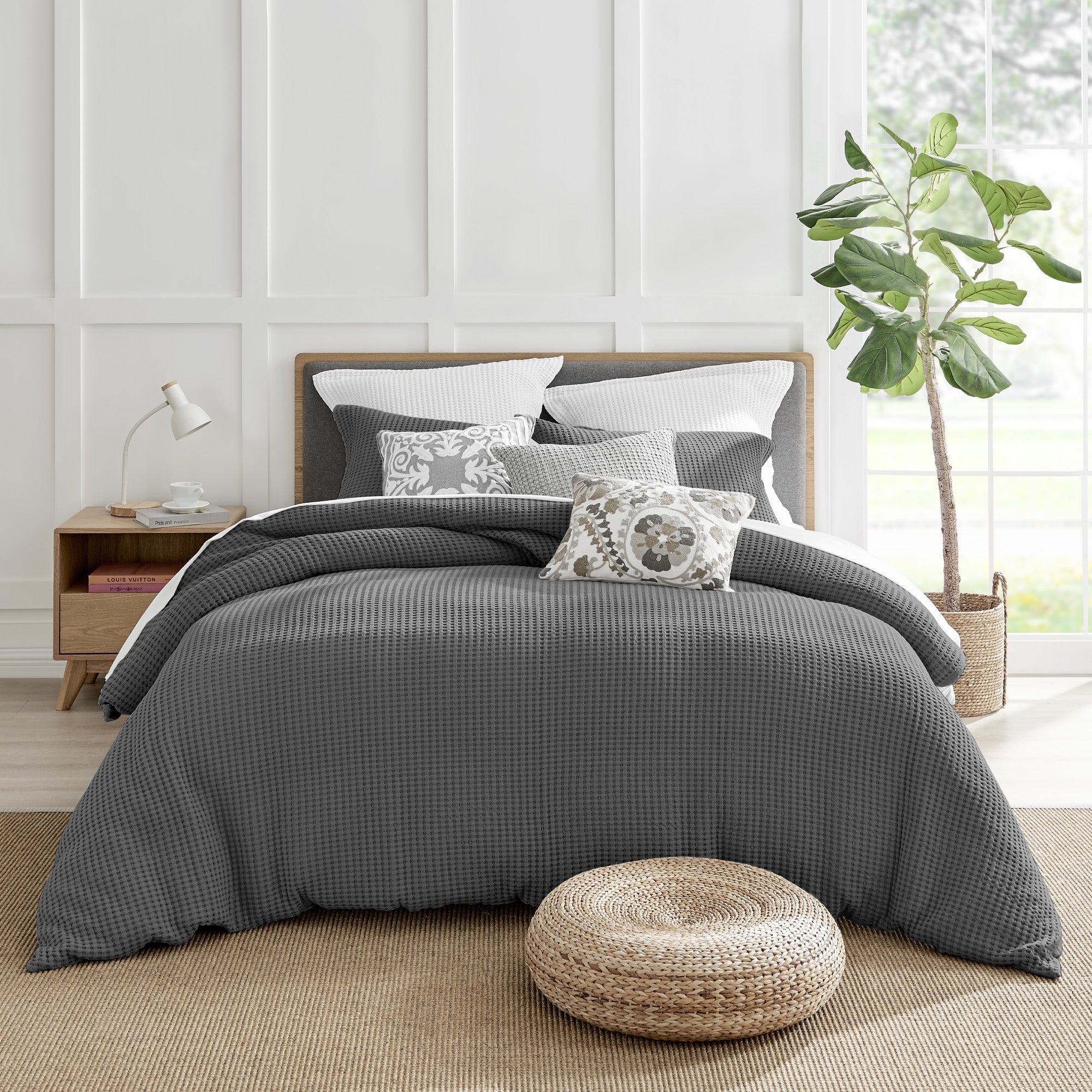 Mills Waffle Duvet Cover Set - Soft Textured Bedding for Cozy Comfort - Perfect for Master Bedroom, Guest Room & Dorm Decor