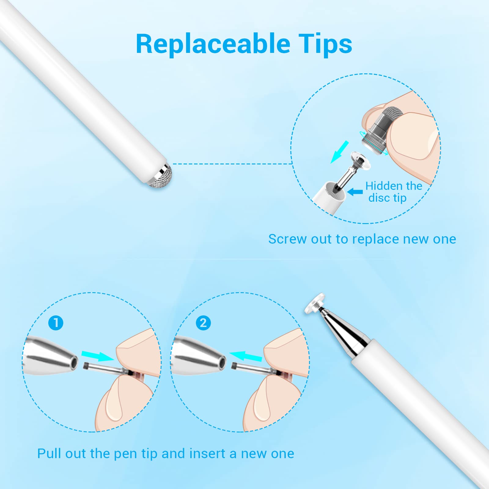 Premium Stylus Pen for iPad & Touch Screens - 2-in-1 Disc/Fiber Tip Stylus Pencil with Magnetic Cap | Compatible with Apple iPad Pro/Mini/Air, iPhone, Android & Microsoft Surface | 2-Pack (White & Black) | Perfect for Drawing, Note-Taking & Digital Signatures