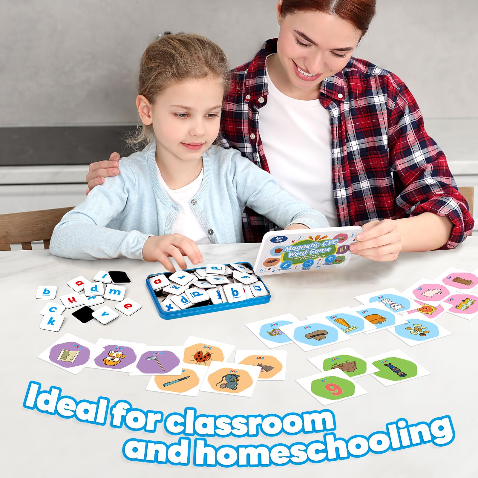 Magnetic Alphabet Letters & Phonics Flash Cards Set - CVC Word Games, ABC Refrigerator Magnets for Kids, Speech Therapy & Spelling Learning Toys for Toddlers and Preschool Classroom - Perfect for Homeschooling, Early Education, and Interactive Play