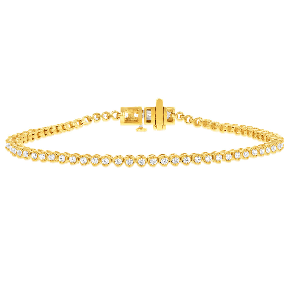 14K Yellow Gold 1.2 Carat Diamond Tennis Bracelet with 70 Brilliant Cut Diamonds - 7 Inch Adjustable Length for Women - Perfect for Weddings, Anniversaries & Special Occasions
