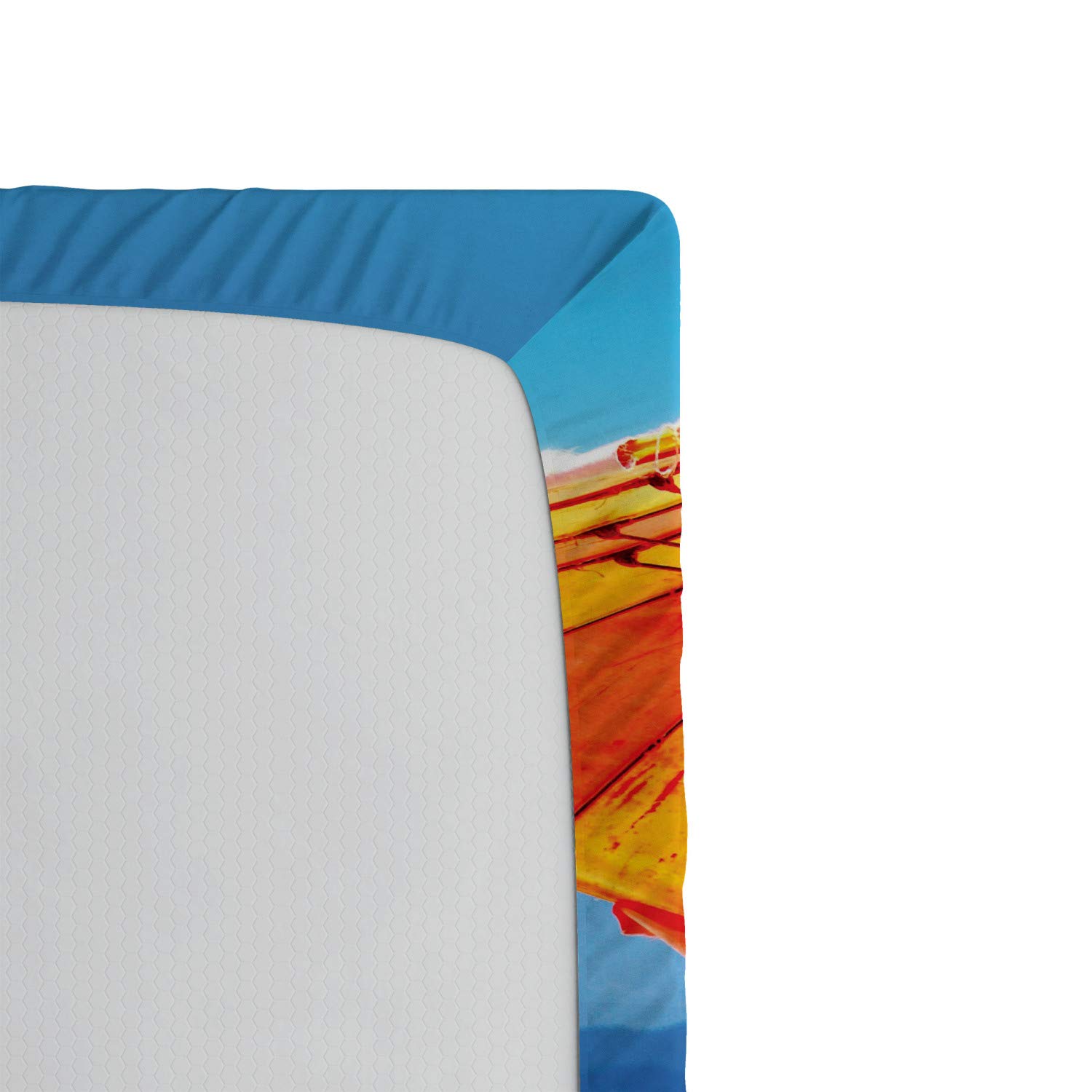 Ambesonne Queen Size Fitted Sheet - Tropical Beach Design with Deck Chairs Overlooking Thailand Sea, Deep Pocket All-Around Elastic for Comfort, Orange & Blue - Perfect for Beach Themed Bedrooms, Vacation Homes & Coastal Decor