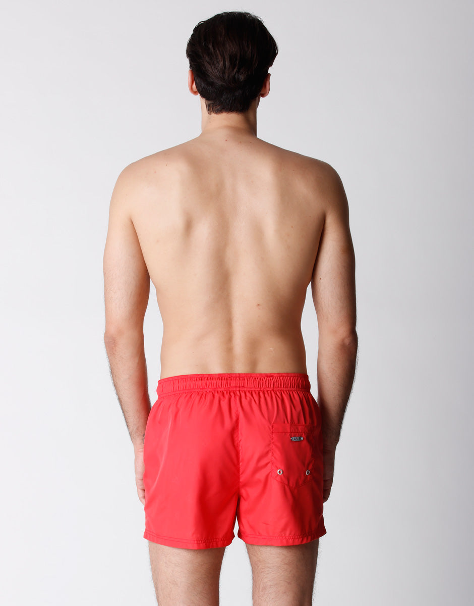 Men's Red Short Swim Trunks with Surf Print - Perfect for Beach, Pool, and Summer Water Sports