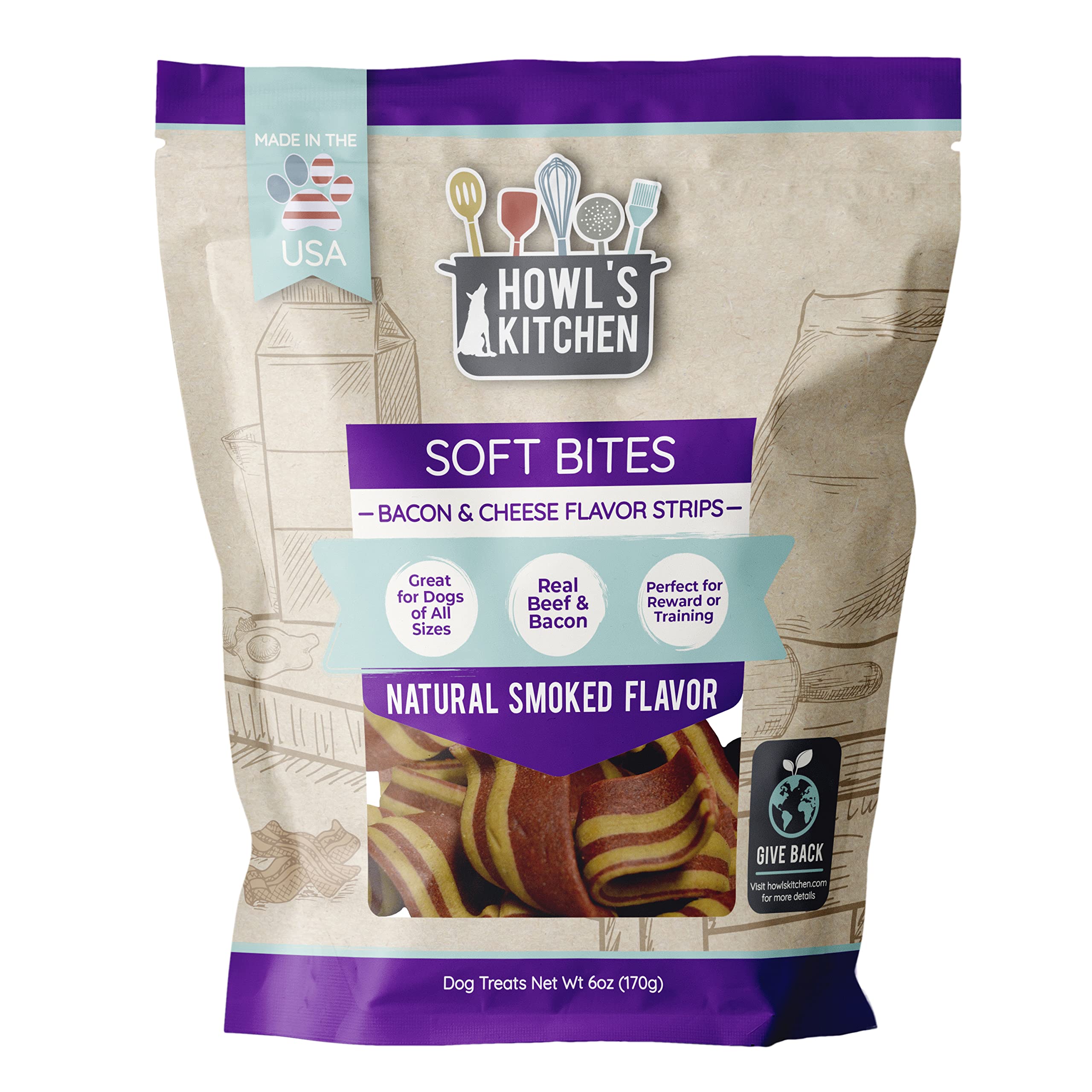 Howl's Kitchen Soft Bacon Dog Treats - Healthy & Delicious Training Rewards for Small & Large Dogs - Perfect for Obedience Training, Positive Reinforcement & Snack Time