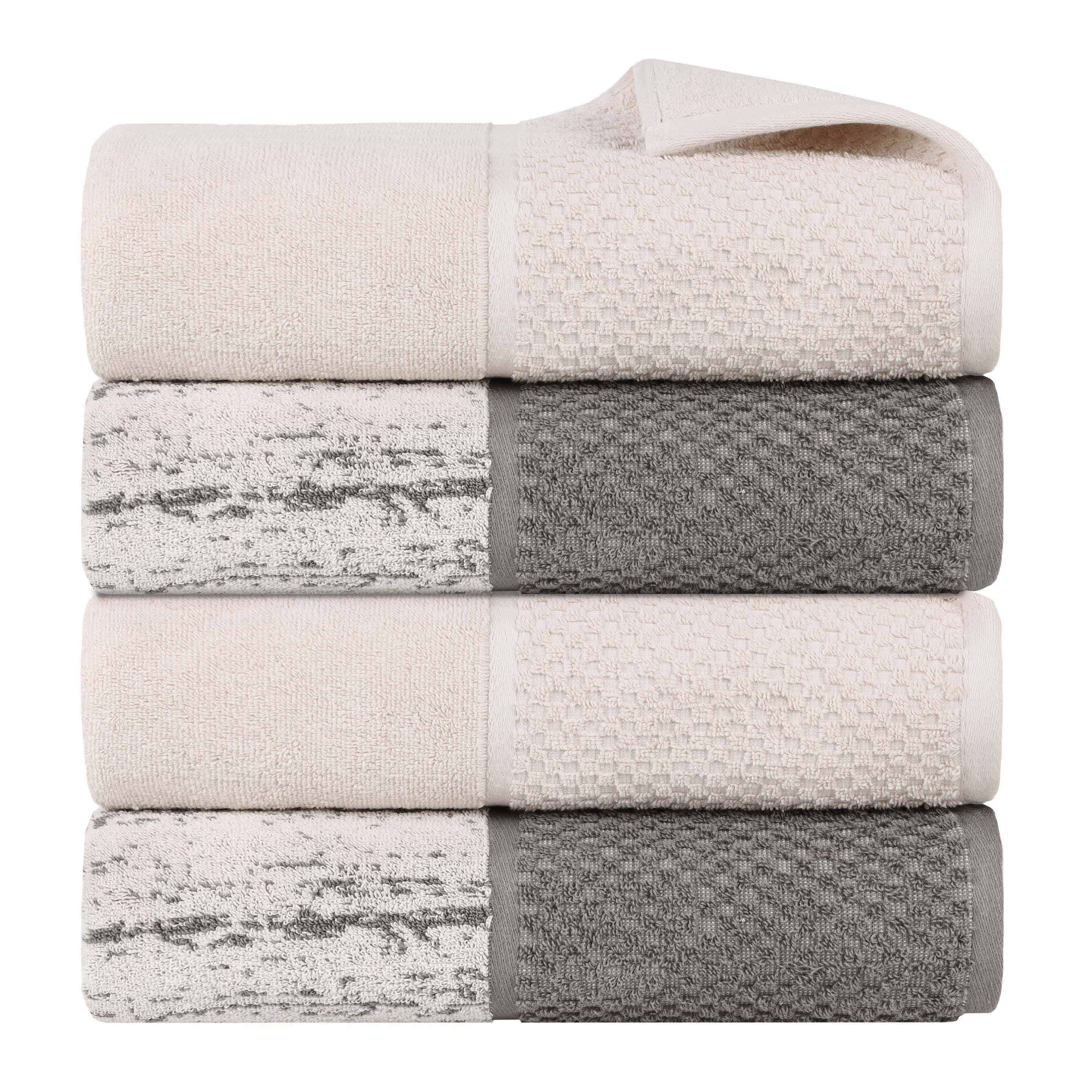 Premium Cotton Plush Jacquard Bath Towel Set of 4 - Ultra Soft & Absorbent Luxury Towels for Spa, Bathroom & Beach Use
