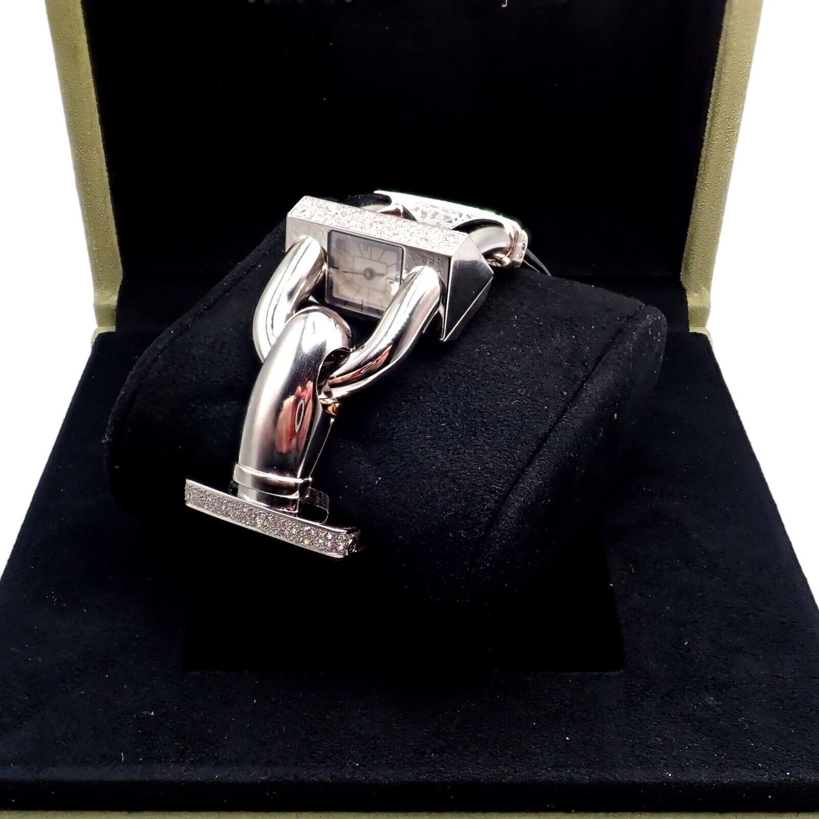 Authentic Van Cleef & Arpels 18K White Gold Diamond Cadenas Alligator Watch - Luxury Women's Dress Watch for Special Occasions & Evening Events