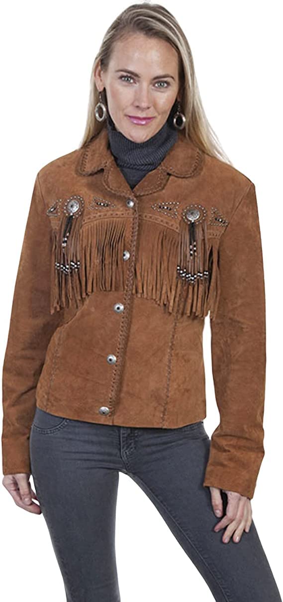 Genuine Leather & Suede Women's Western Jacket - Native American Style Beaded Fringe Cowgirl Coat for Rodeo & Country Fashion