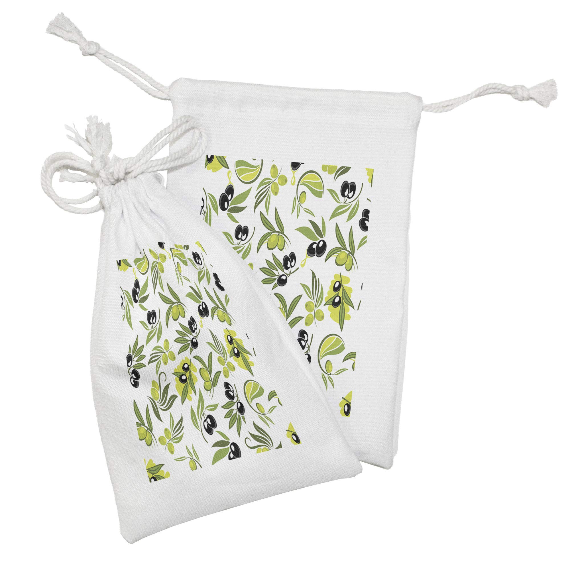 Ambesonne 2-Pack Botanical Fabric Pouches - Abstract Olive Branch Design, Small Drawstring Bags for Toiletries, Masks & Party Favors (9
