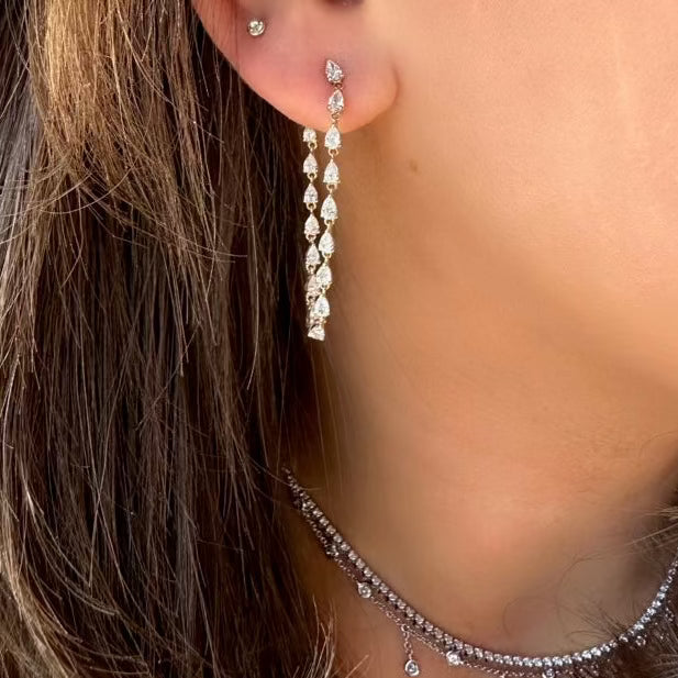 Exquisite Pear Shaped Diamond Drop Earrings - 14K Gold Dangle Earrings for Women - Perfect for Weddings, Parties & Special Occasions