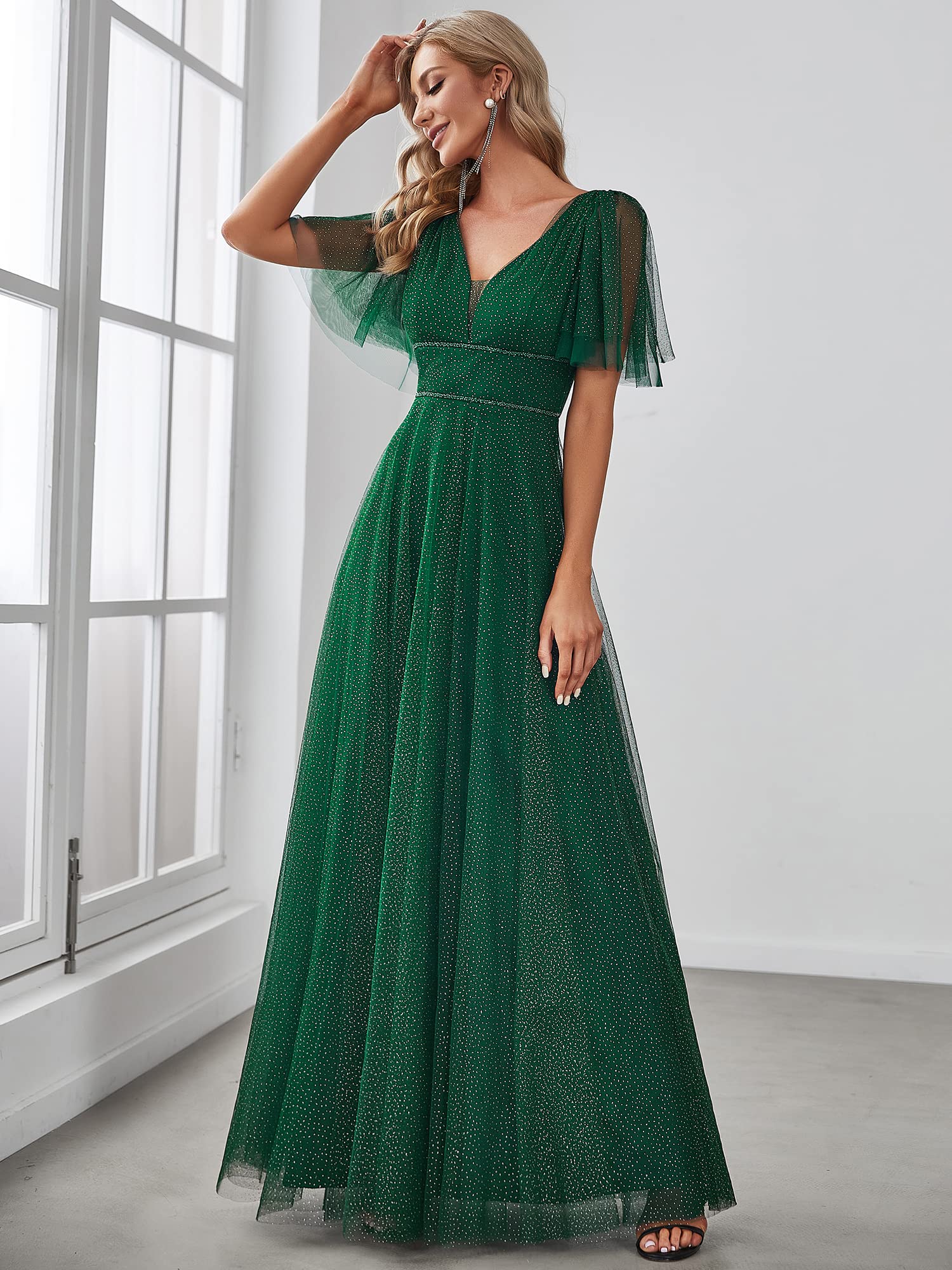 Ever-Pretty Women's Illusion Short Sleeve Tulle Bridesmaid Dress for Wedding 0278 | Elegant Summer Formal Gown for Bridal Party, Prom & Special Occasions
