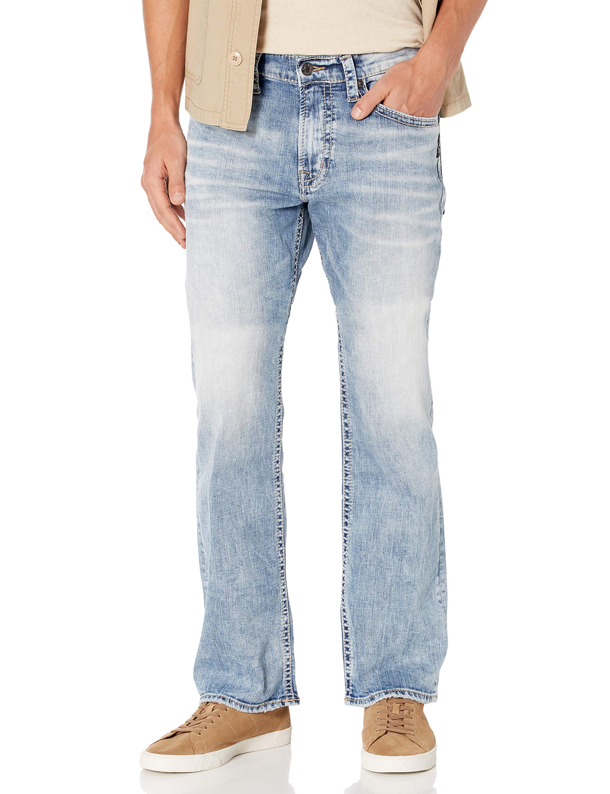 Silver Jeans Co. Men's Zac Relaxed Fit Straight Leg Jean - Legacy | Comfortable Casual Denim Pants for Everyday Wear & Work