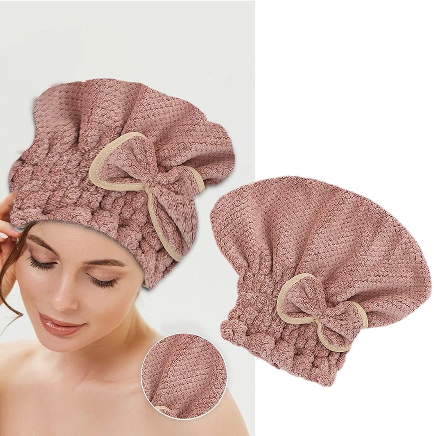 Microfiber Hair Towel Wrap for Women & Girls - Super Absorbent Quick Dry Hair Towel with Bow-Knot - 1/7 Pc Set (Color F, 1Pc) - Perfect for Shower, Swimming & Salon Styling