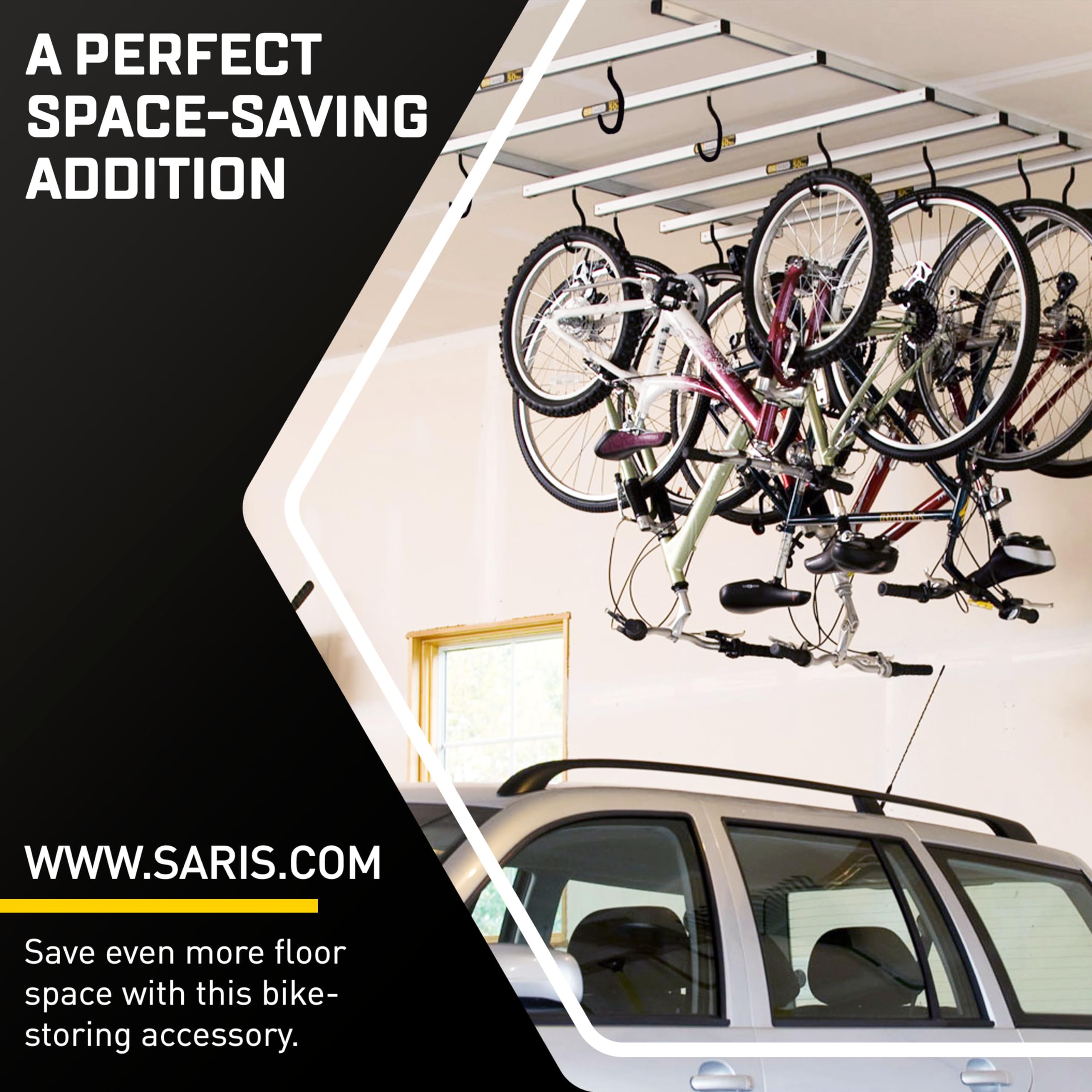 Saris Bike Storage Rack - Heavy Duty Ceiling Mount Bicycle Hanger with Cycle Glide System | Perfect for Garage, Basement & Home Organization | Includes Add-on Kit for Multiple Bikes