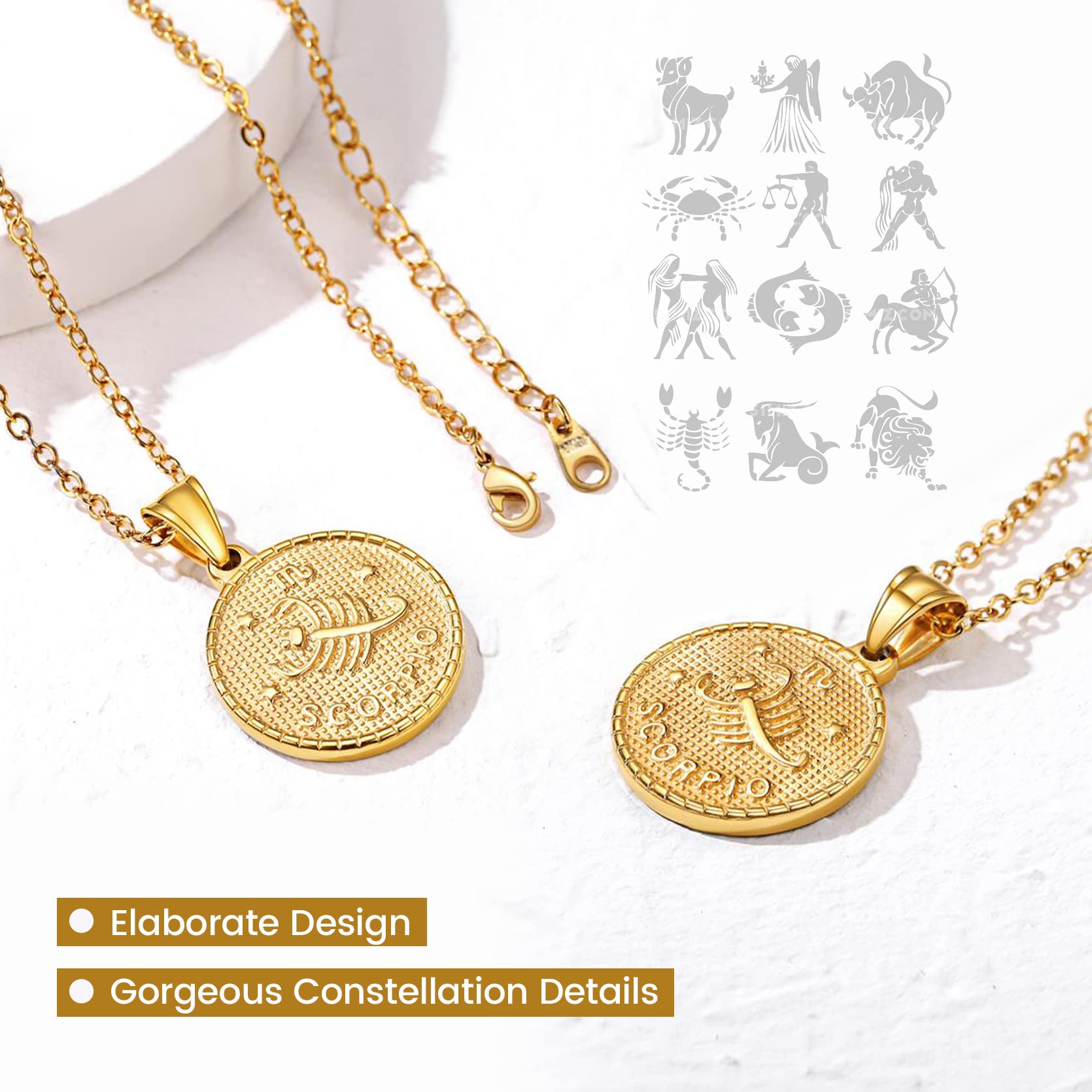 GOLDCHIC Zodiac Necklace for Women & Men - 14K Gold Plated Constellation Coin Pendant, Horoscope Astrology Jewelry Gift | Perfect for Birthday, Anniversary & Daily Wear Lucky Charm
