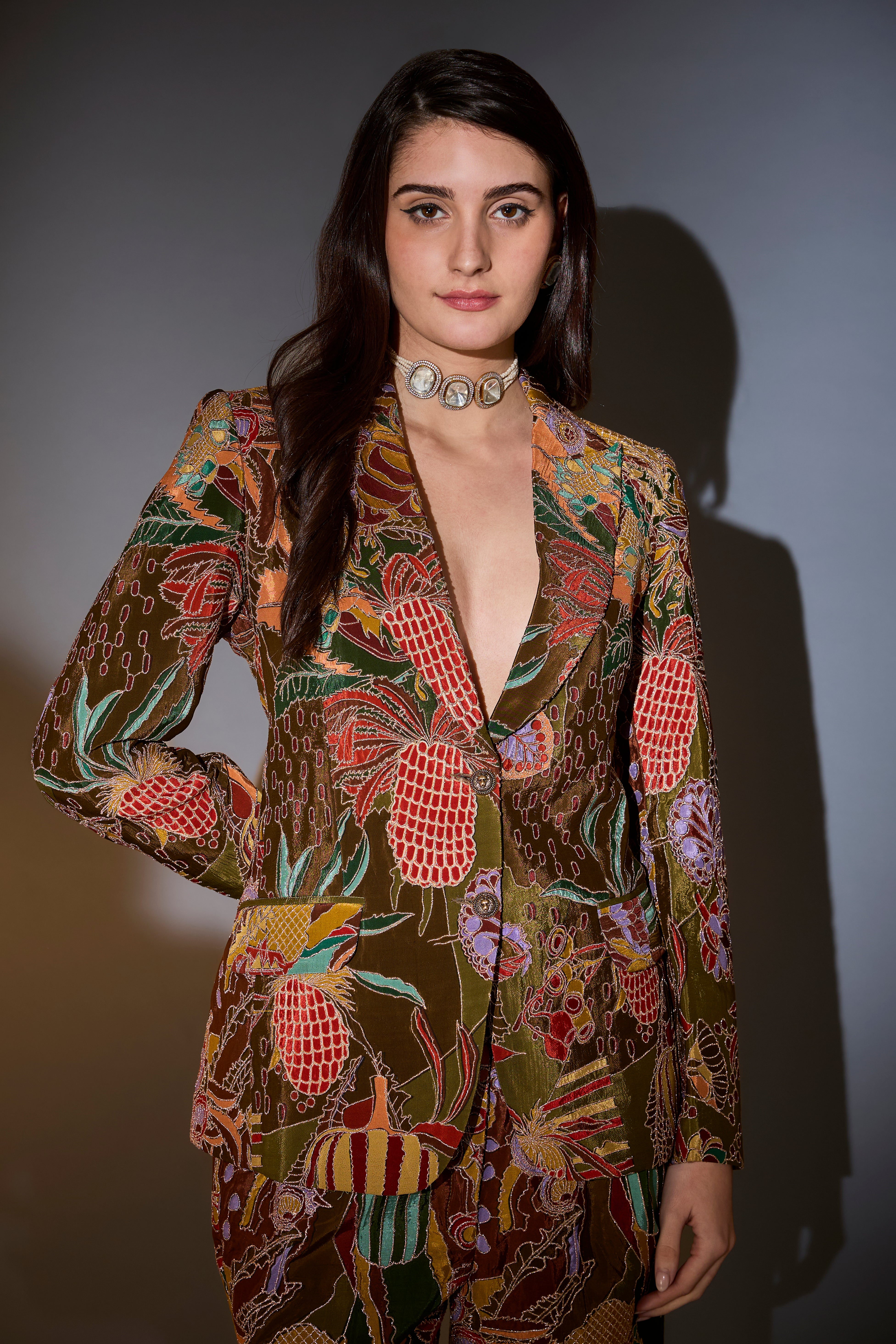 Stylish Mehndi Green Blazer Set with Abstract Embroidery & Intricate Aari Work - Perfect for Weddings, Parties & Festive Occasions