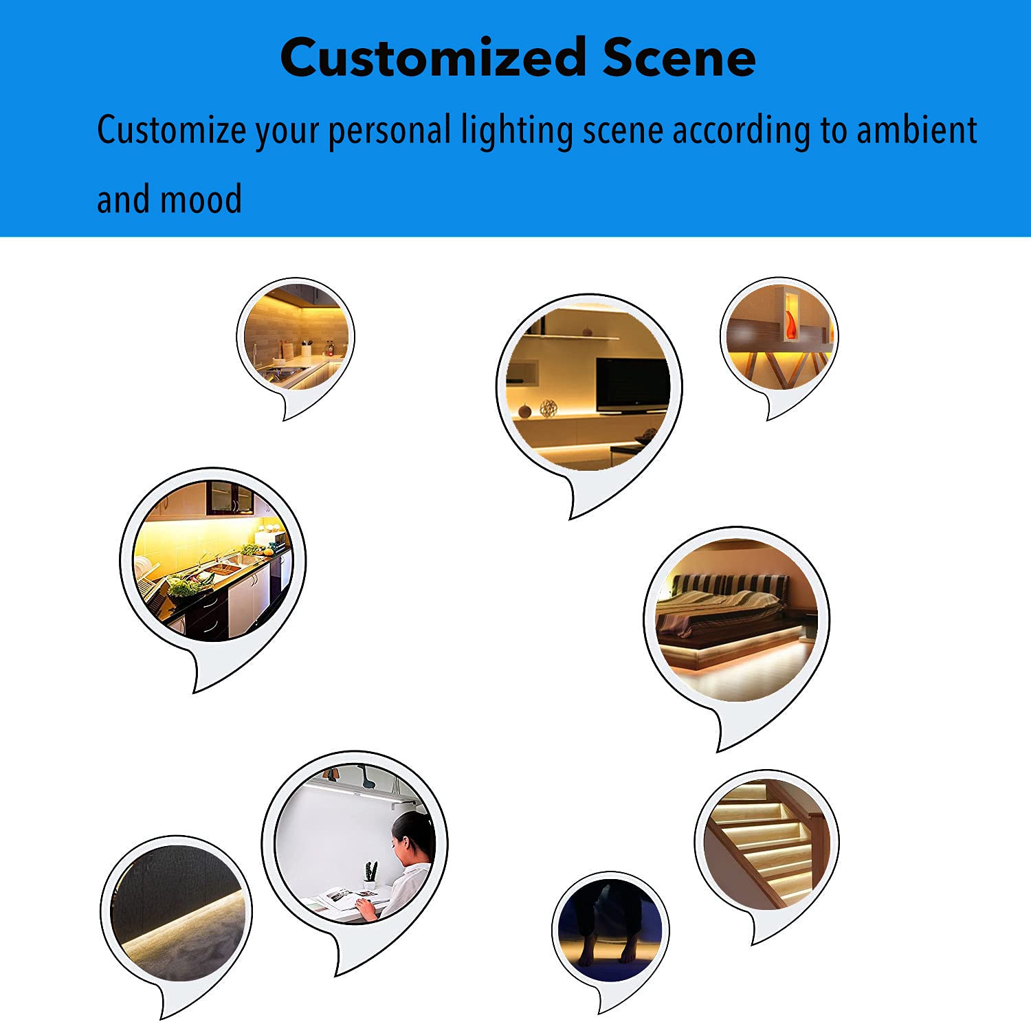 Smart LED Under Cabinet Lighting Dimmable Strip Lights - 6 Pack, Warm/Daylight/Cool White Adjustable, Alexa & Google Assistant Compatible, Phone App Control - Perfect for Kitchen, Cupboard, Shelf, Countertop, and Closet Lighting